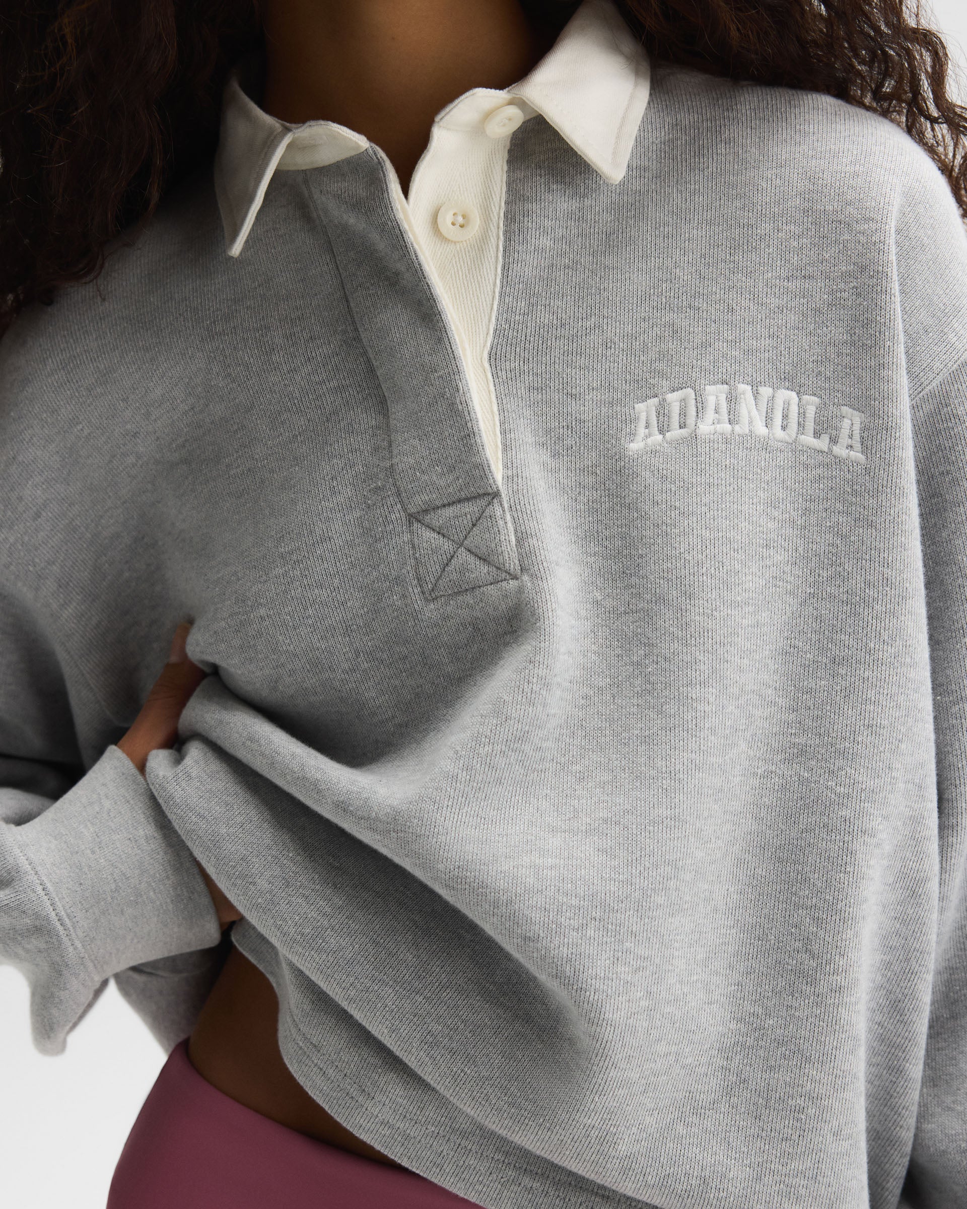 1128-varsity-oversized-rugby-top-light-grey-melange-marshmallow-white-2.jpg Varsity Oversized Rugby Top - Light Grey Melange/Marshmallow White