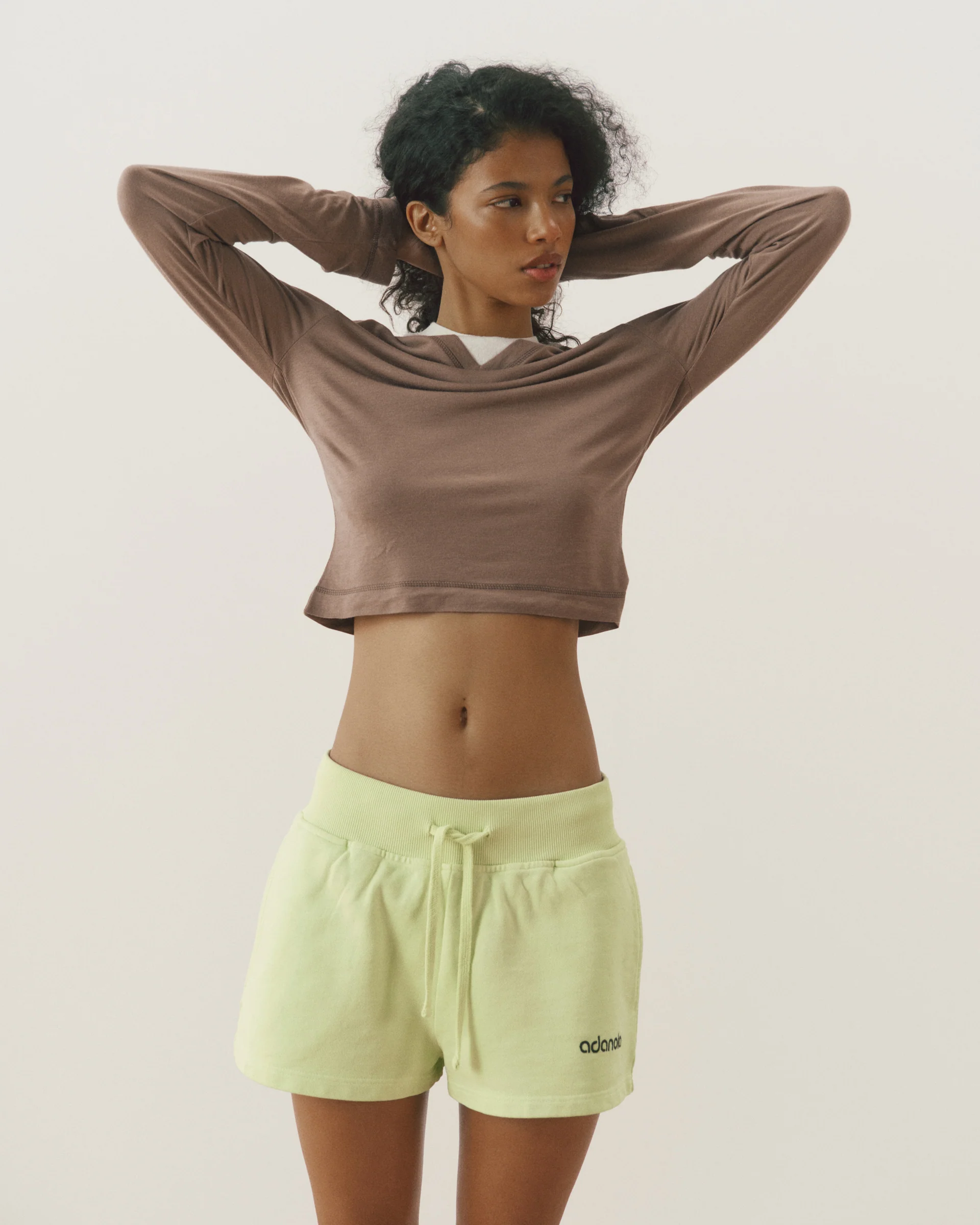 1270-studio-cropped-sweat-shorts-washed-lime-green-coffee-bean-3.webp Studio Cropped Sweat Shorts - Washed Lime Green/Coffee Bean