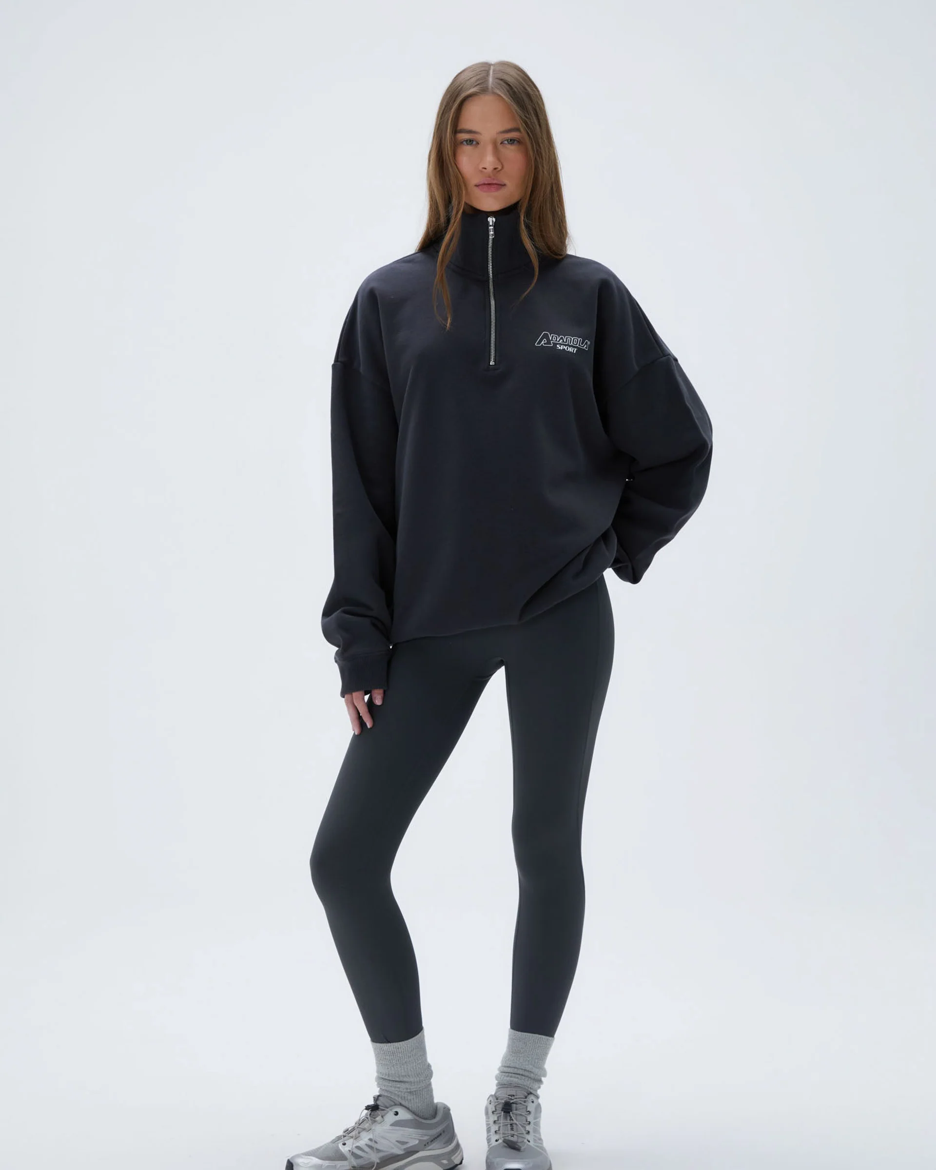 "A" Oversized Funnel Neck Zip Sweatshirt - Graphite Grey