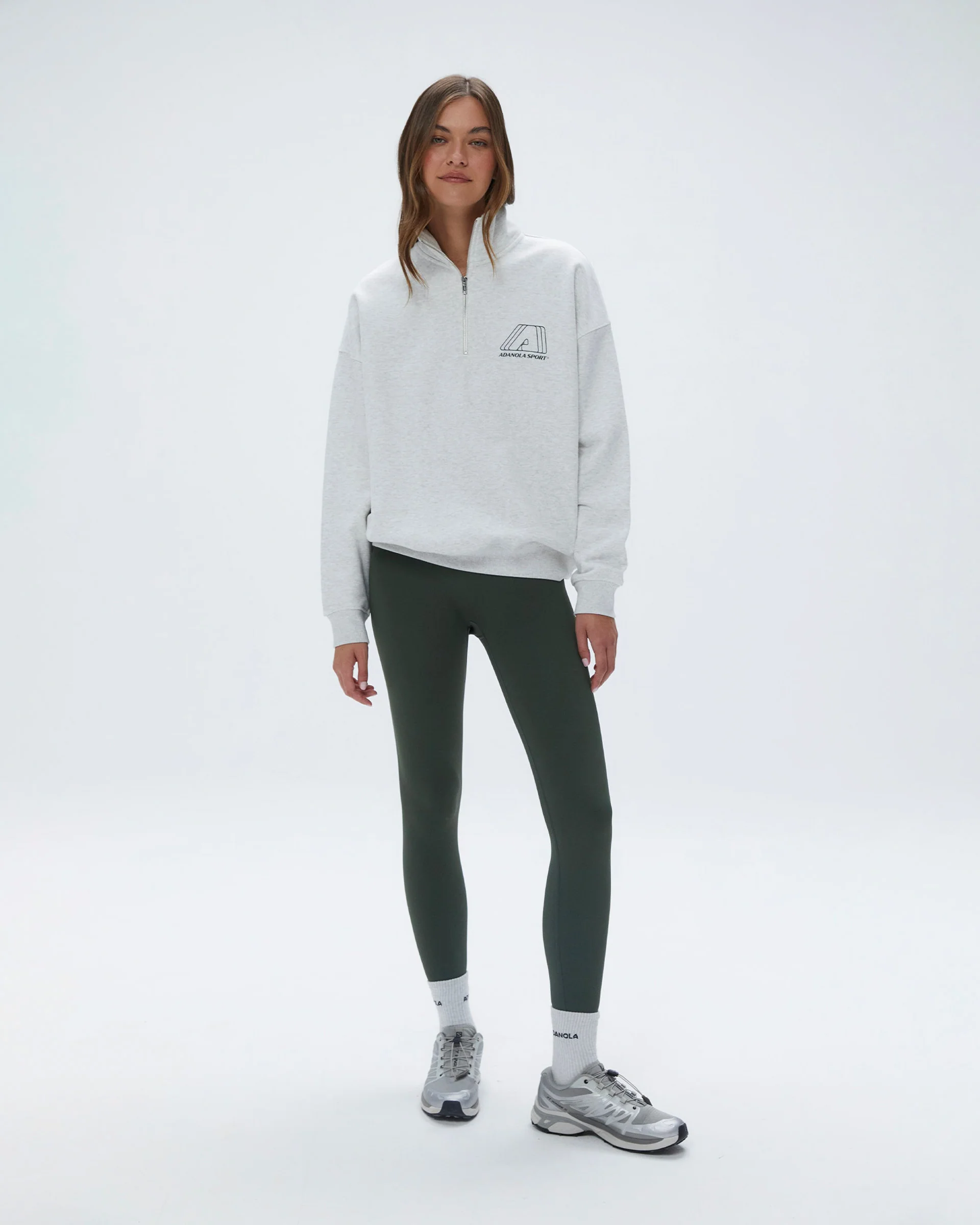 1382-a-oversized-funnel-neck-zip-sweatshirt-light-grey-melange-dark-olive-1.webp "A" Oversized Funnel Neck Zip Sweatshirt - Light Grey Melange/Dark Olive