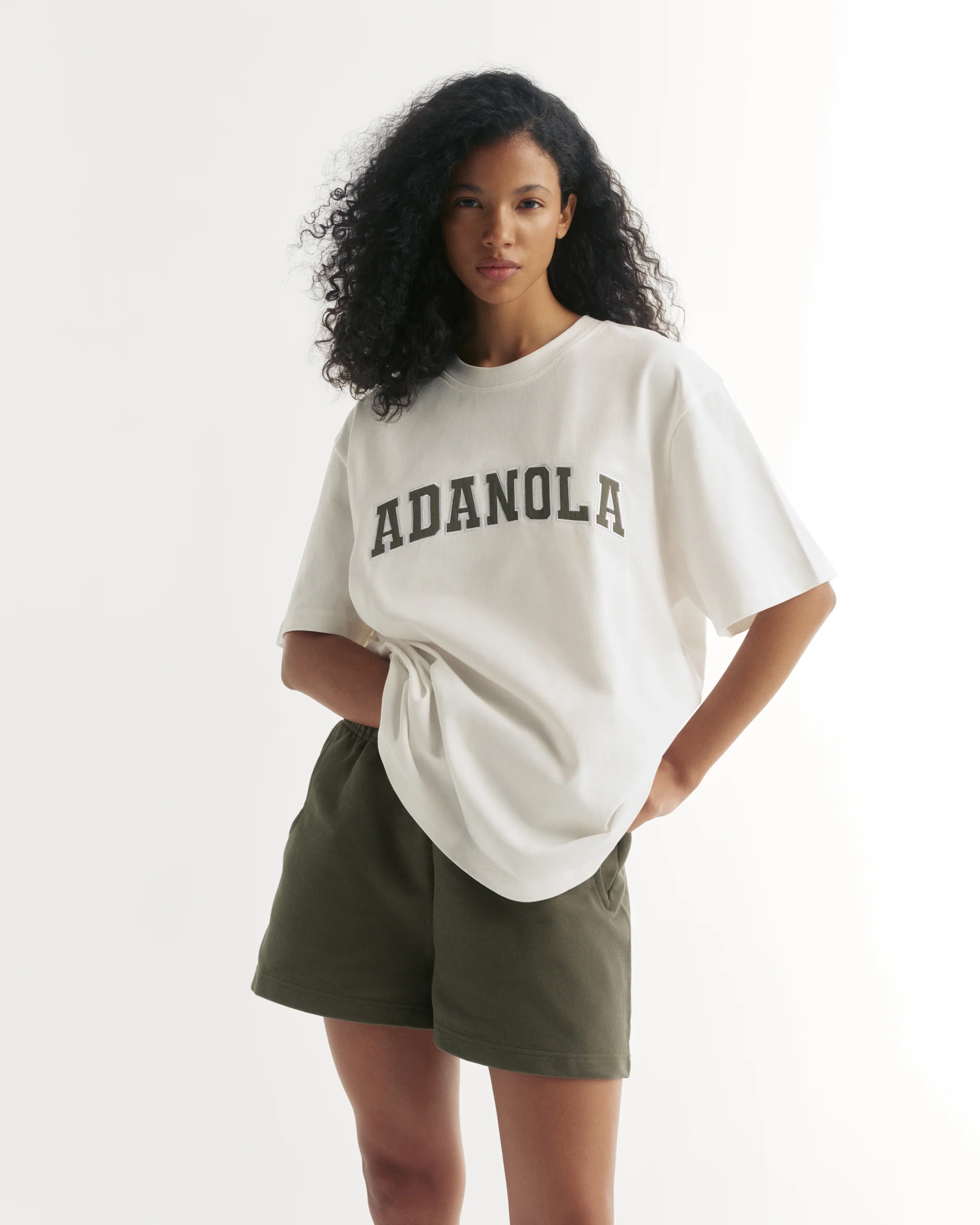 Varsity Short Sleeve Oversized T-shirt - White/Olive Green