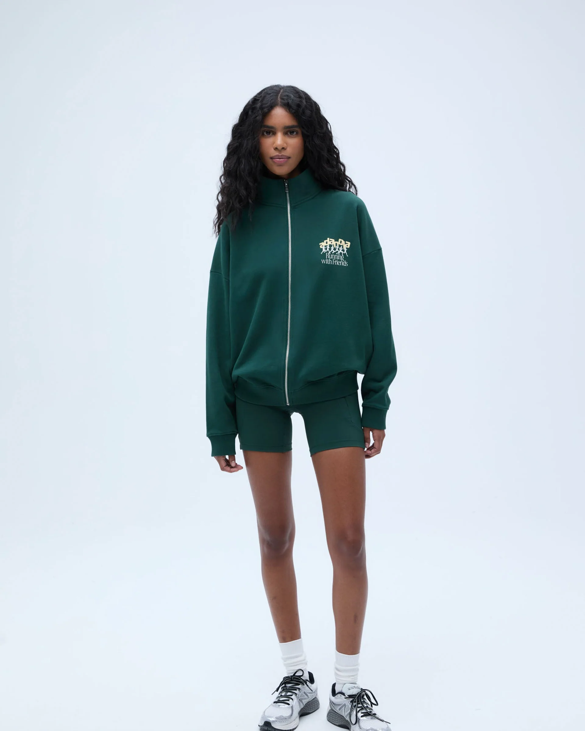 Runners Oversized Funnel Full Zip Sweatshirt - Pine Green