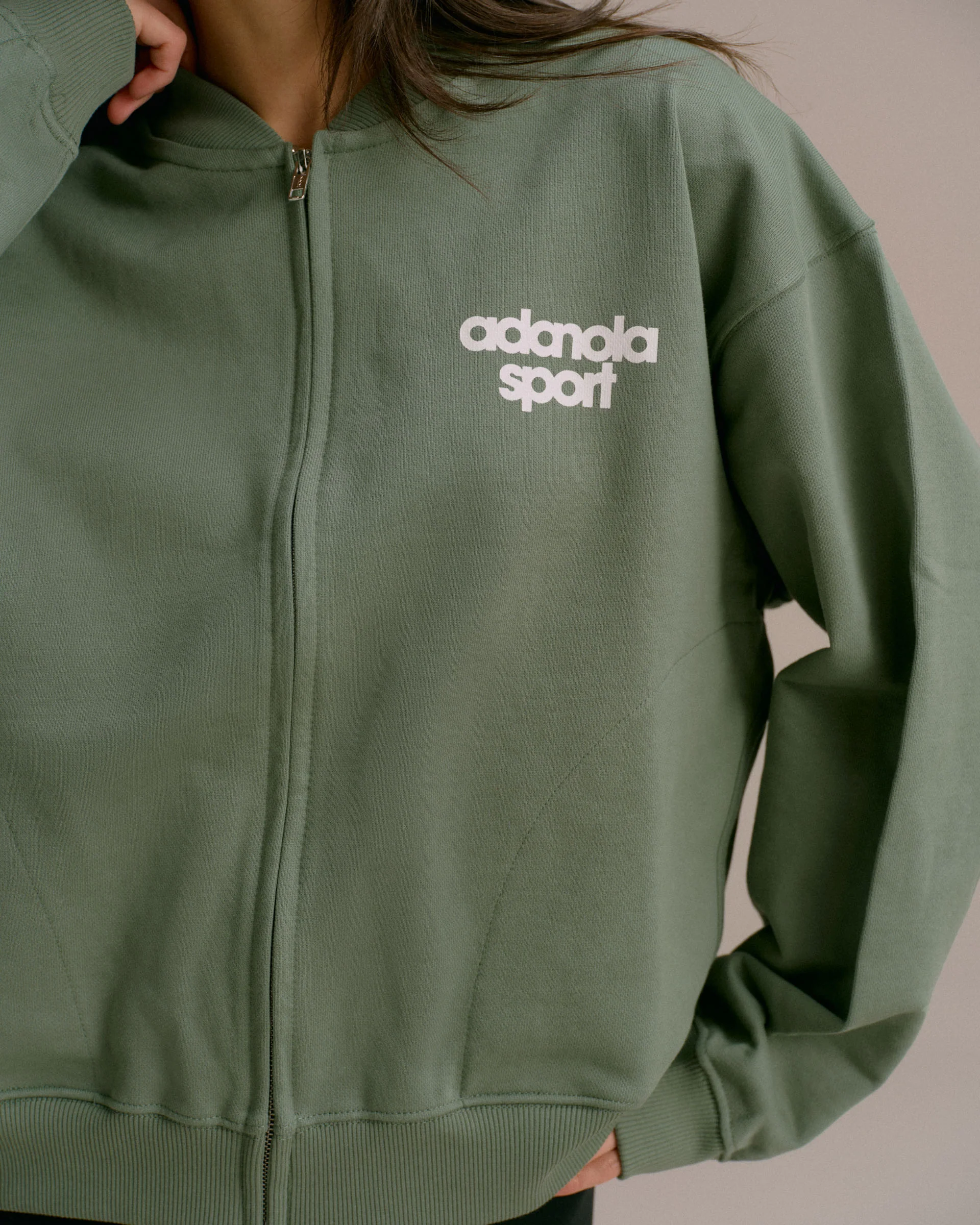 AS Bold Oversized Full Zip Sweatshirt - Eden Green/Marshmallow White