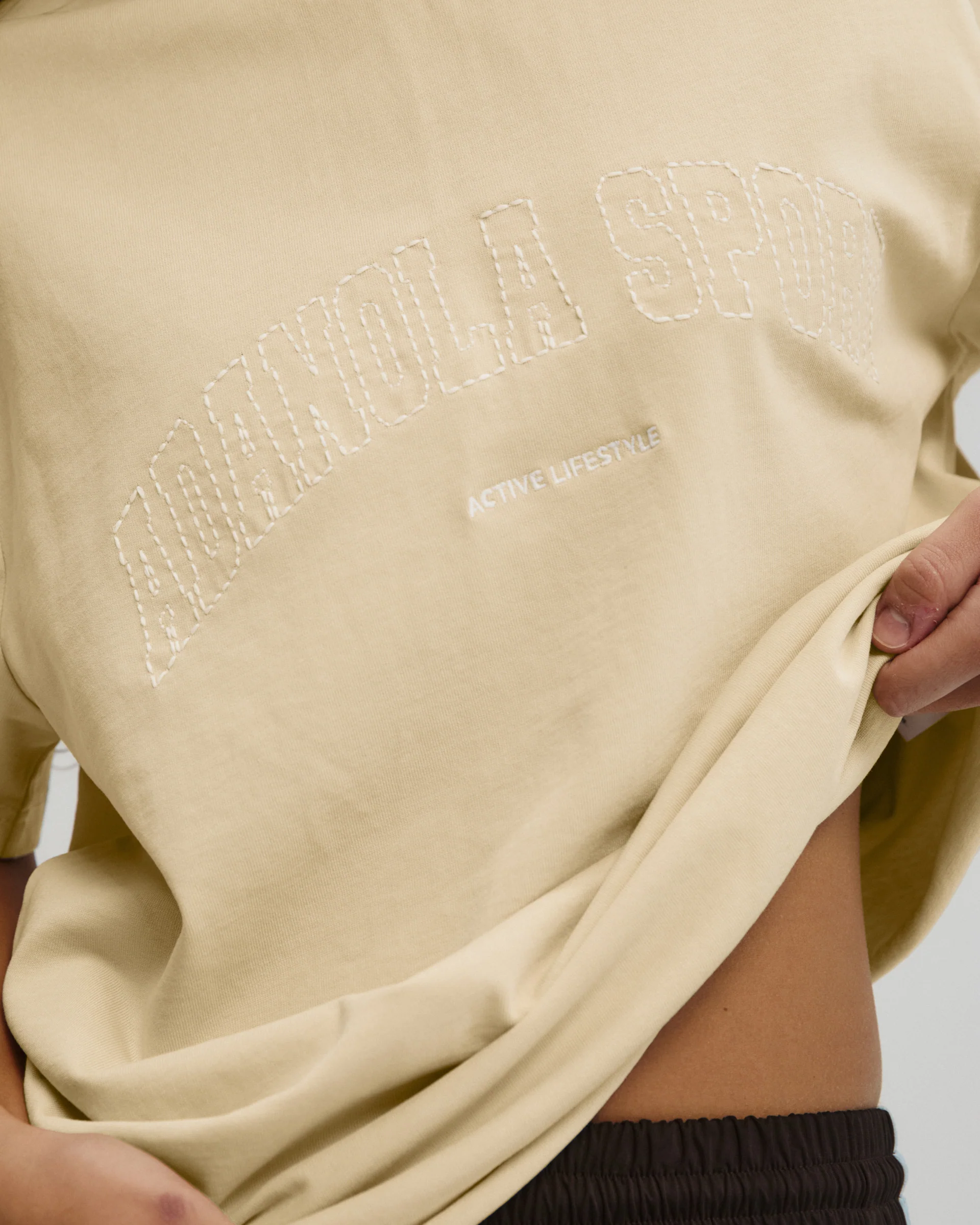 AS Stitch Washed Short Sleeve Oversized T-shirt - Caramel Beige/Marshmallow White