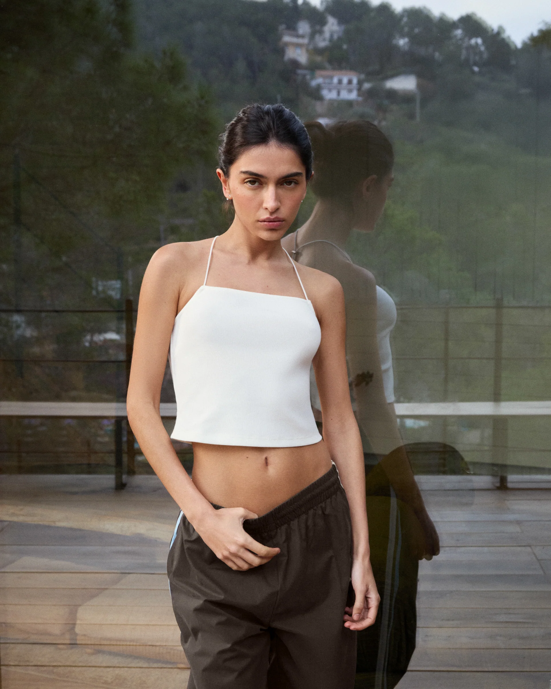 Toggle Back Rib Top - White