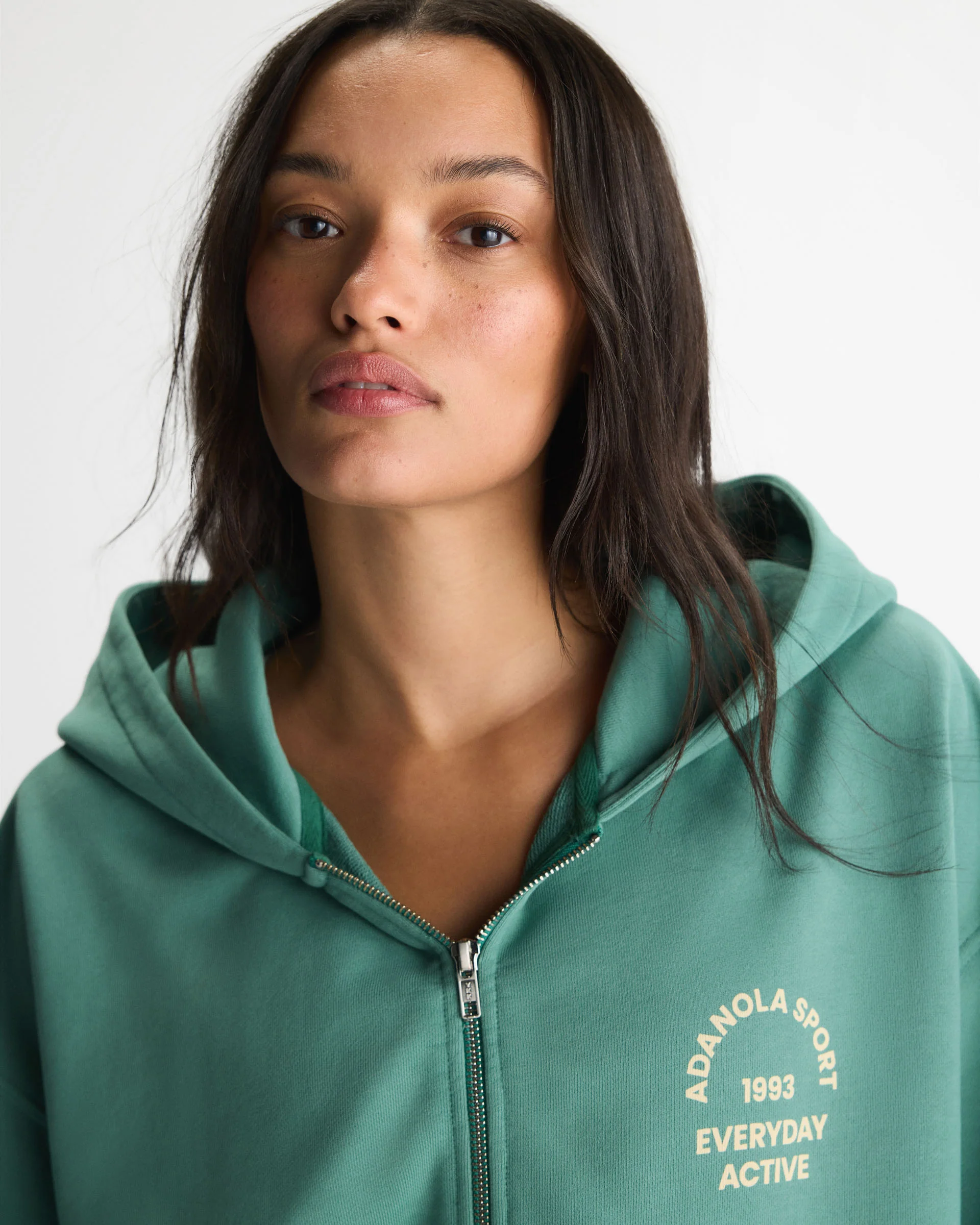 Everyday Active Washed Relaxed Zip Through Hoodie - Eucalyptus Green/Buttercream