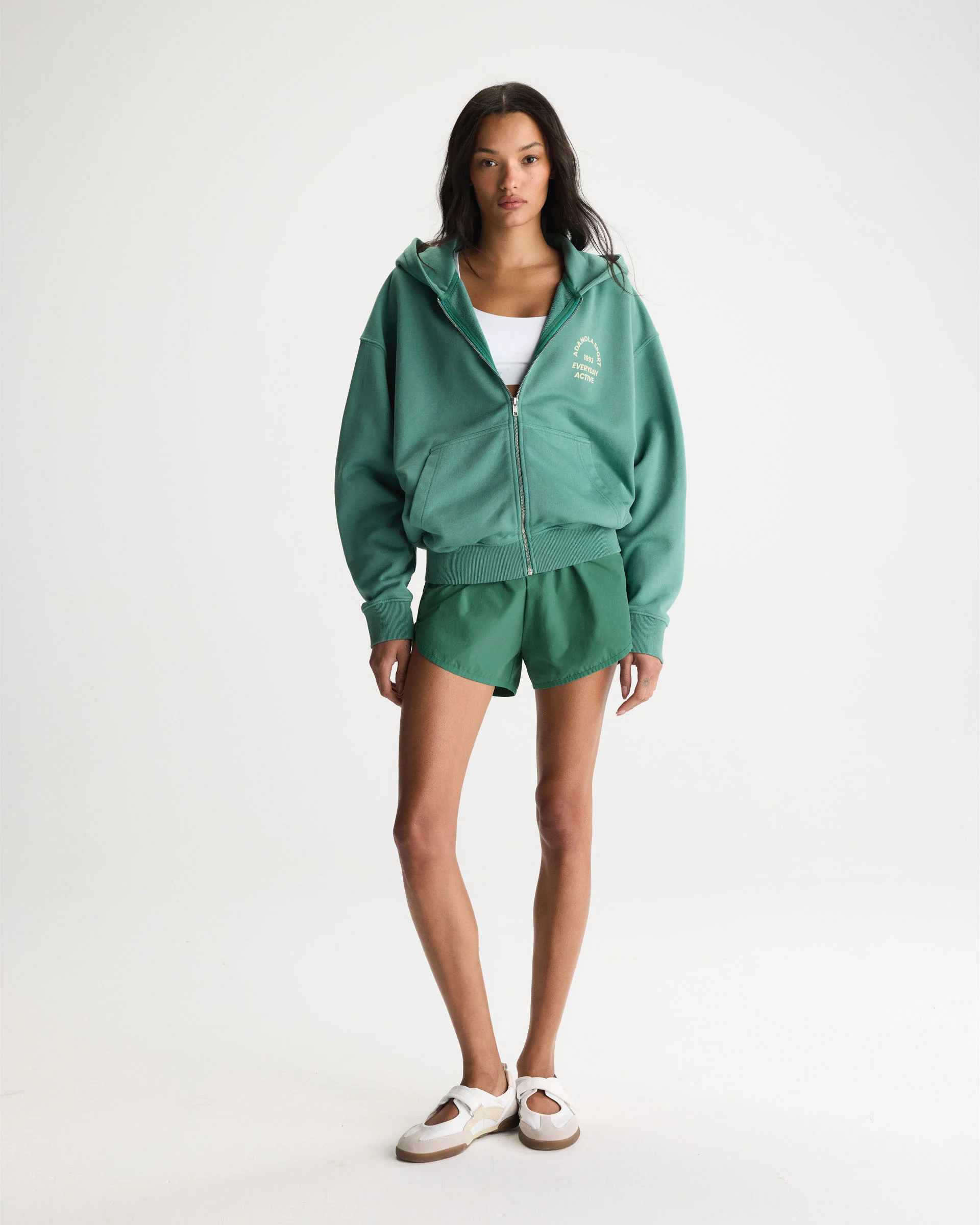 Everyday Active Washed Relaxed Zip Through Hoodie - Eucalyptus Green/Buttercream