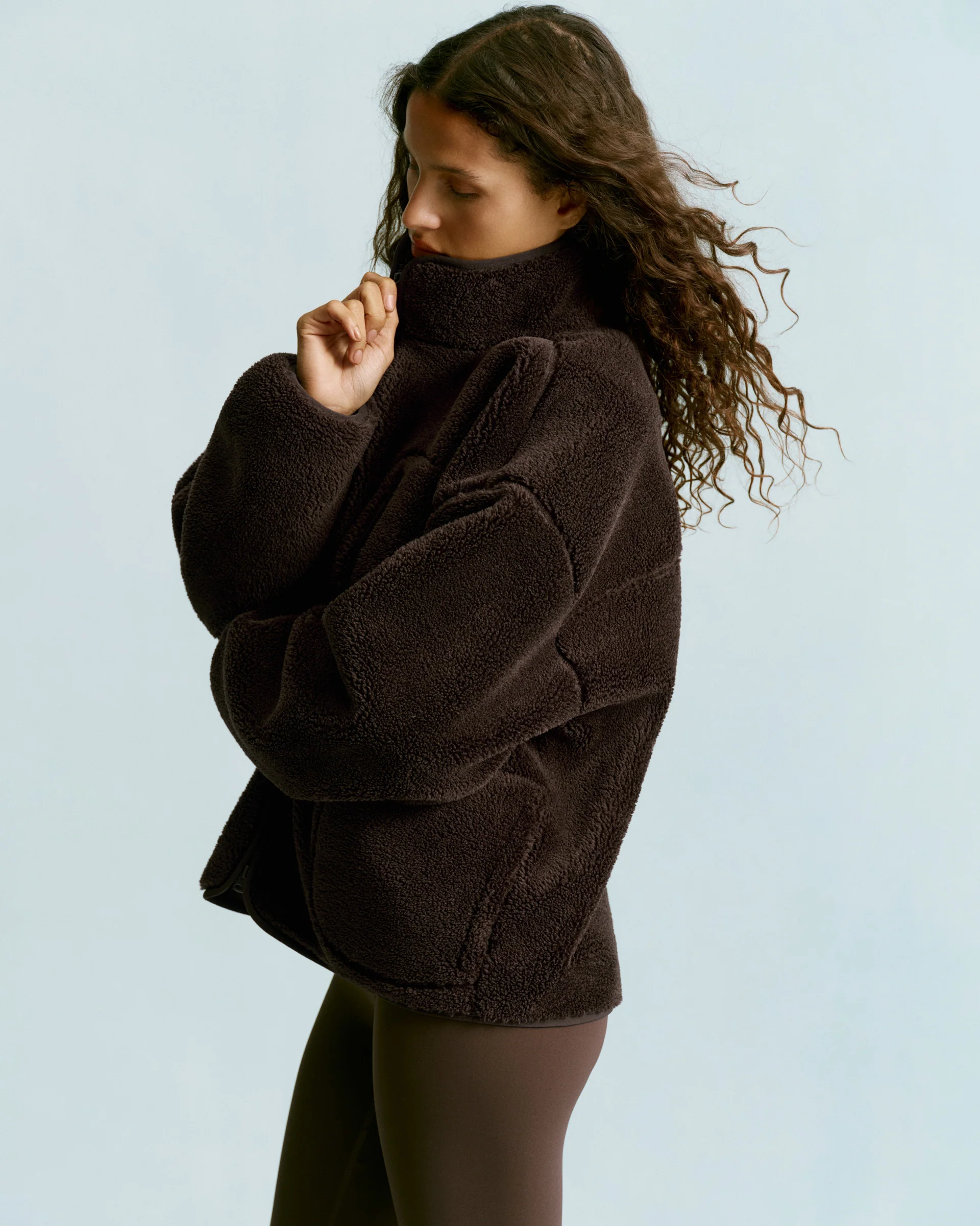 Oversized Pocket Zip Through Fleece - Coffee Bean