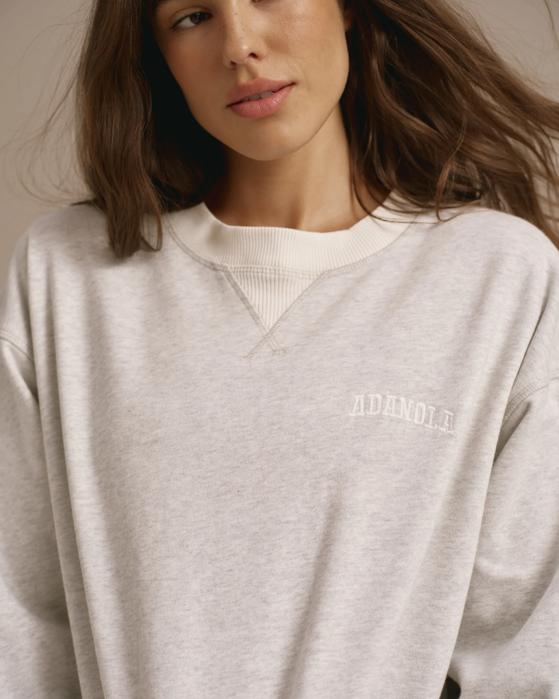 Varsity Loose Fit Sweatshirt - Light Grey Melange/Marshmallow White