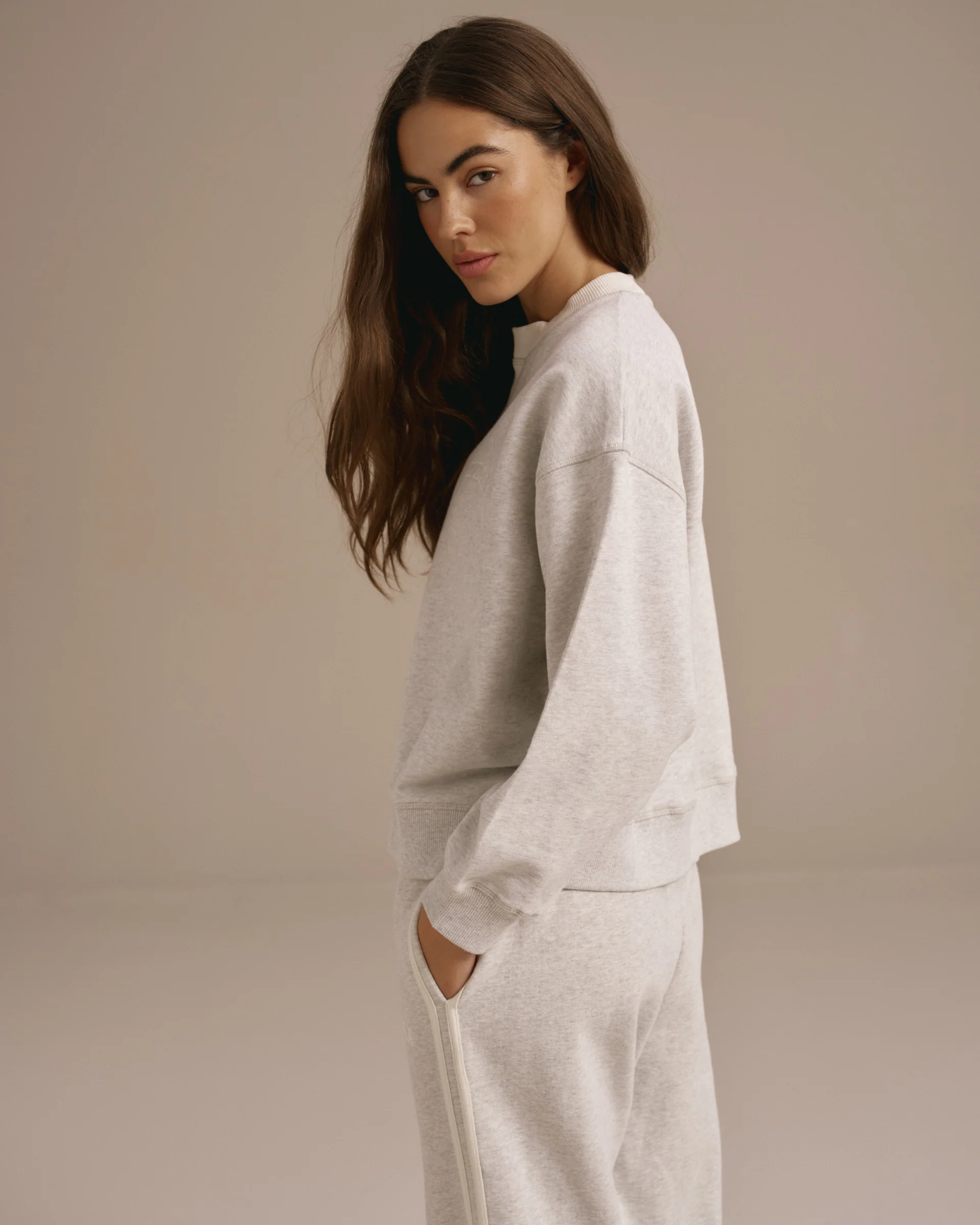 Varsity Loose Fit Sweatshirt - Light Grey Melange/Marshmallow White