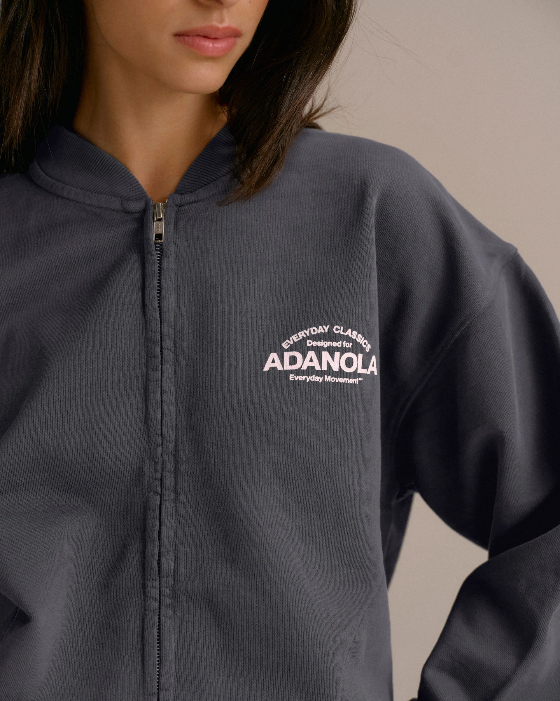 Classics Distressed Full Zip Sweatshirt - Charcoal Grey/Blush Pink