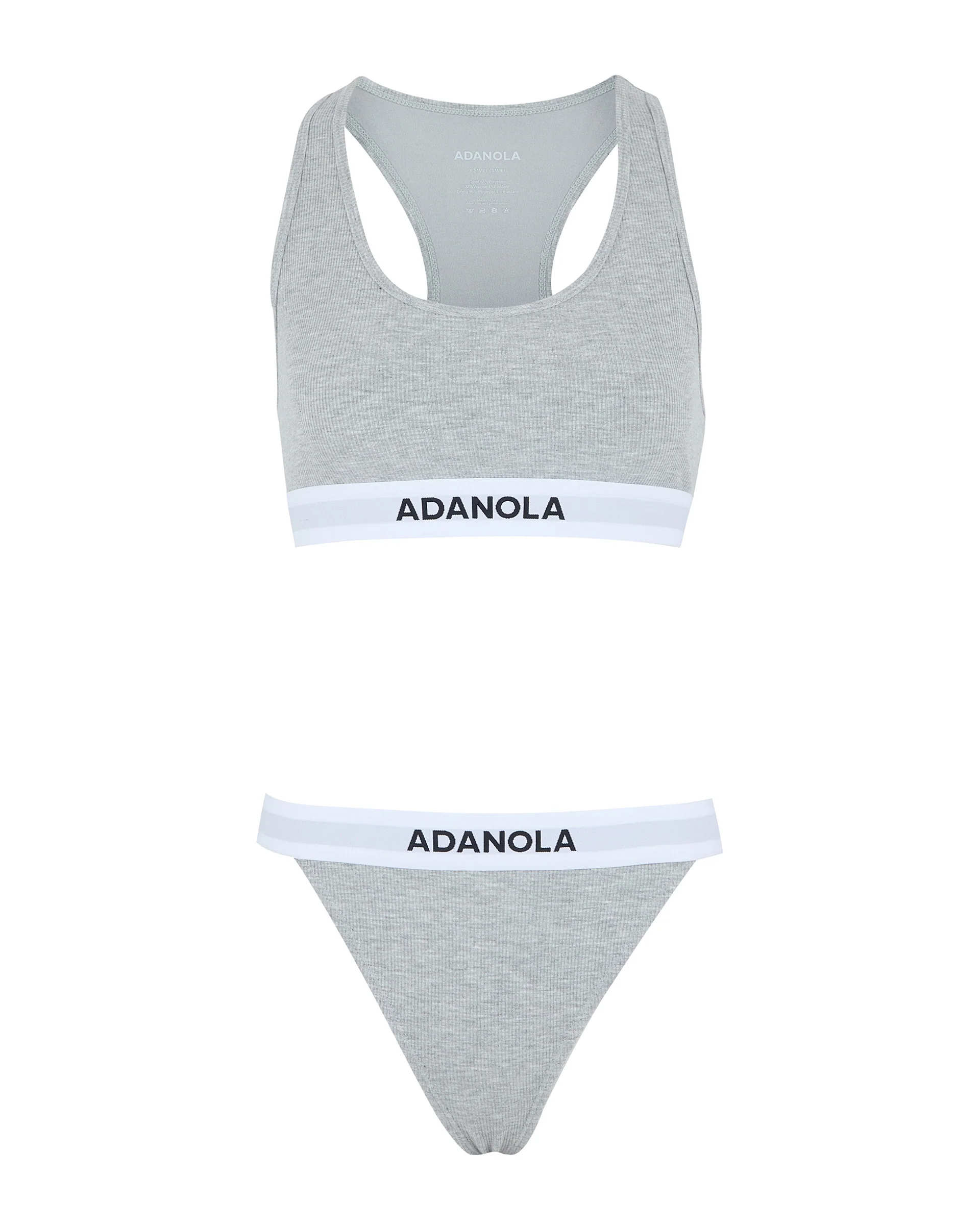 Branded Ribbed Thong - Grey Melange