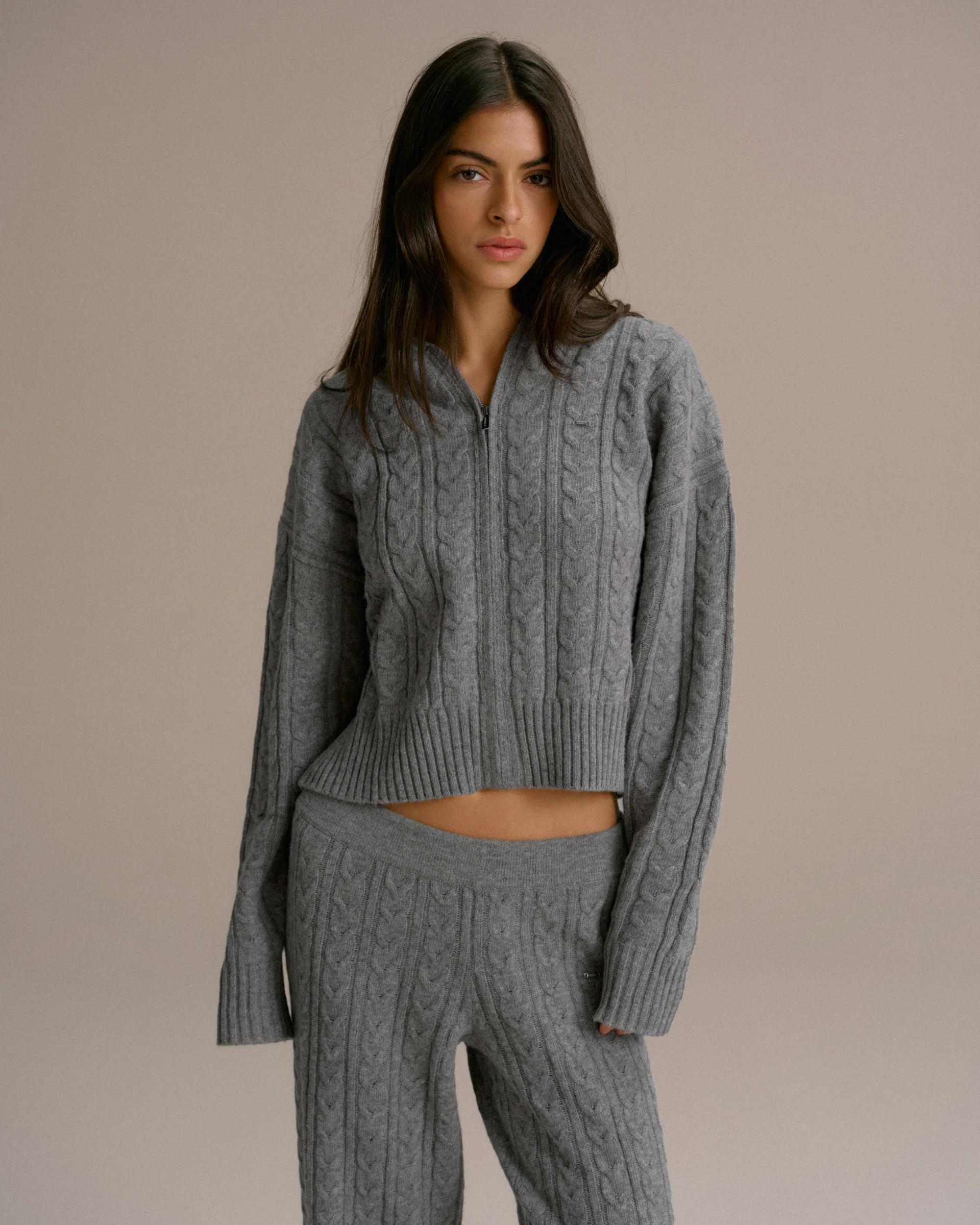 2593-cable-knit-zip-hoodie-dark-grey-melange-1.webp Cable Knit Zip Hoodie - Dark Grey Melange