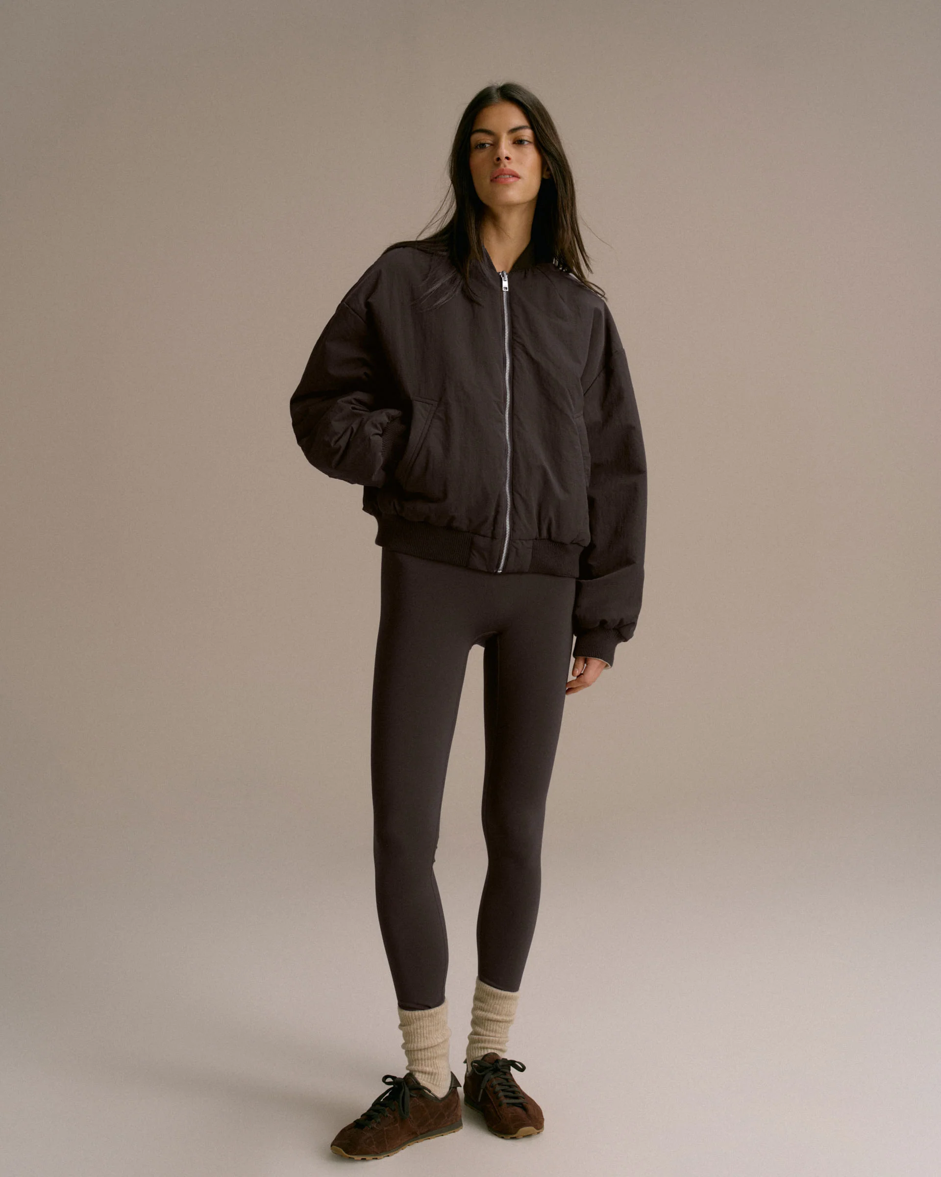Drop Shoulder Reversible Bomber Jacket - Coffee Bean/Marshmallow White