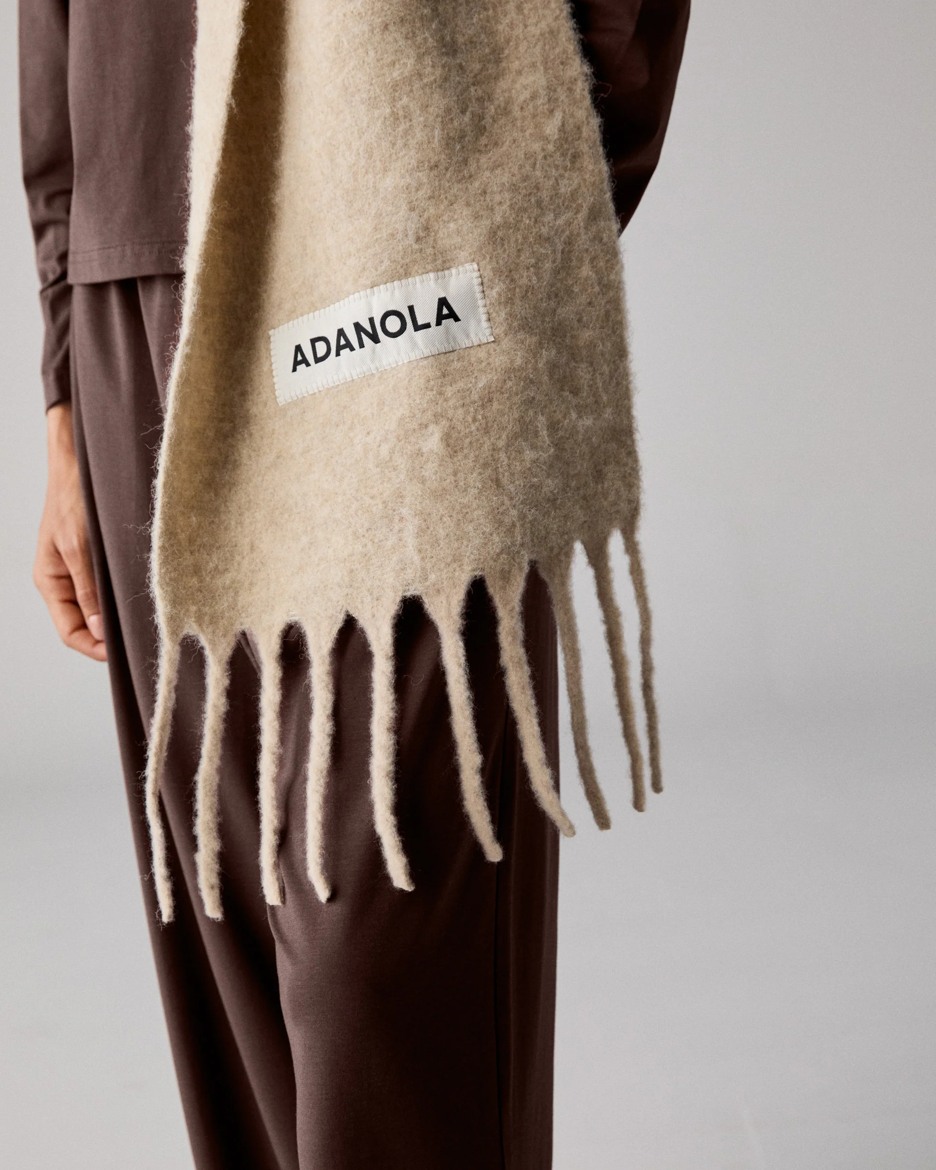 Wool Blend Brushed Scarf - Stone