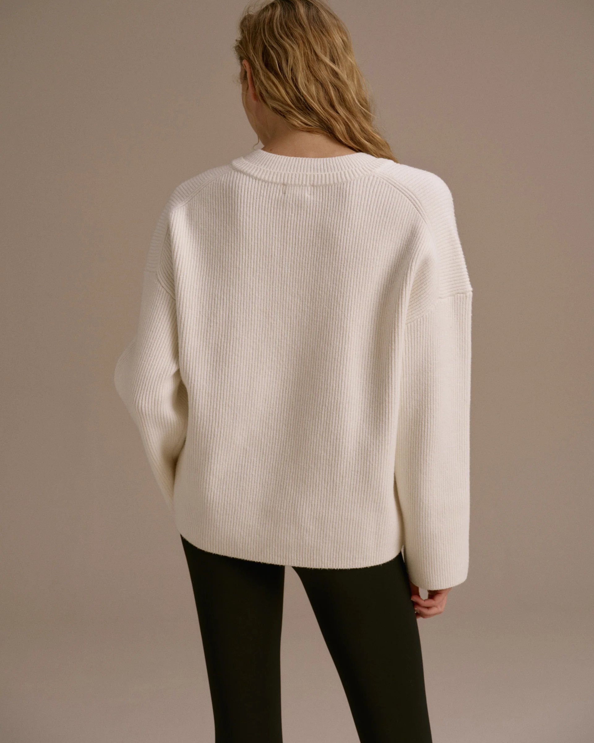 Knit Double V Neck Sweatshirt - Marshmallow White