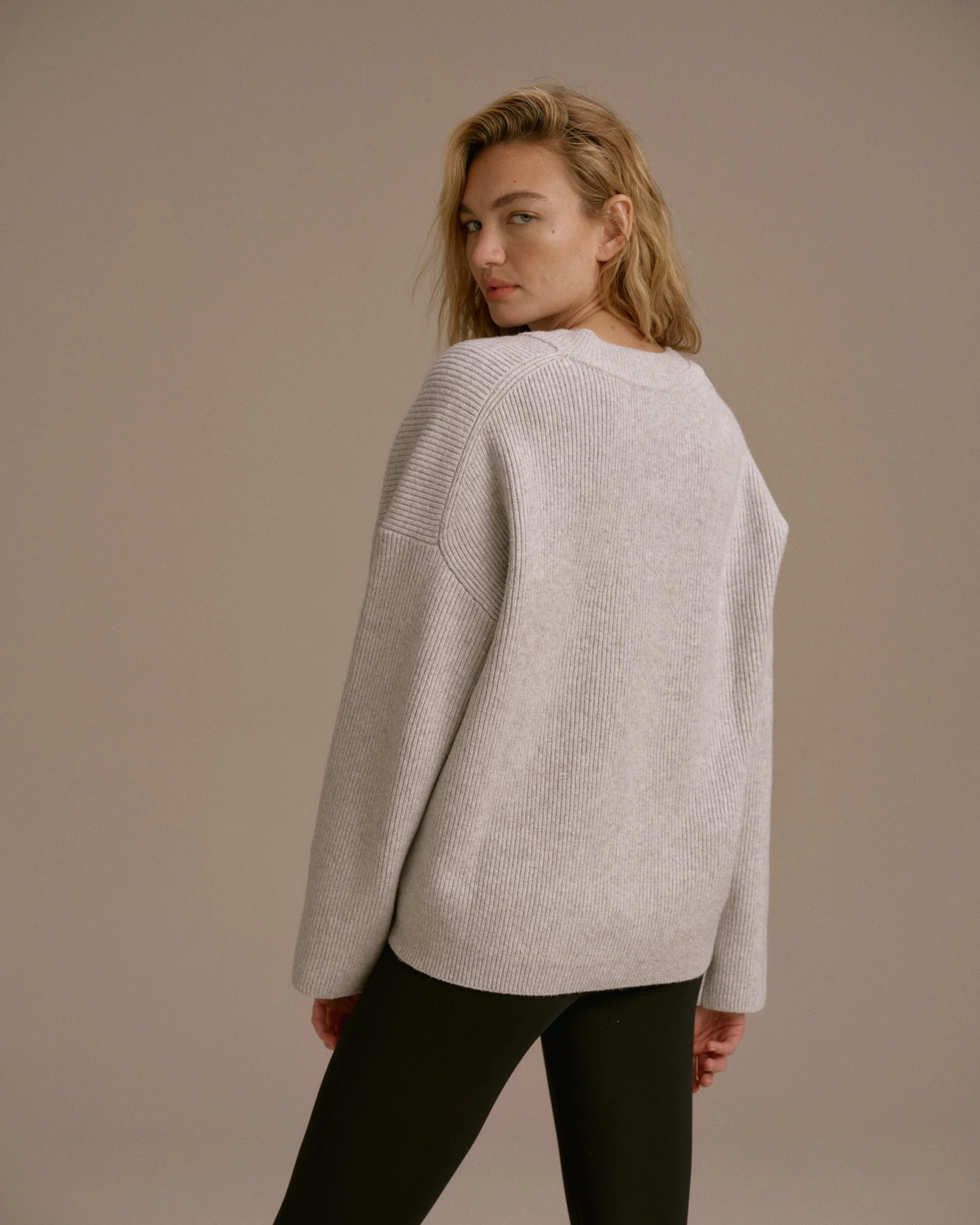 2789-knit-double-v-neck-sweatshirt-light-grey-melange-2.webp Knit Double V Neck Sweatshirt - Light Grey Melange