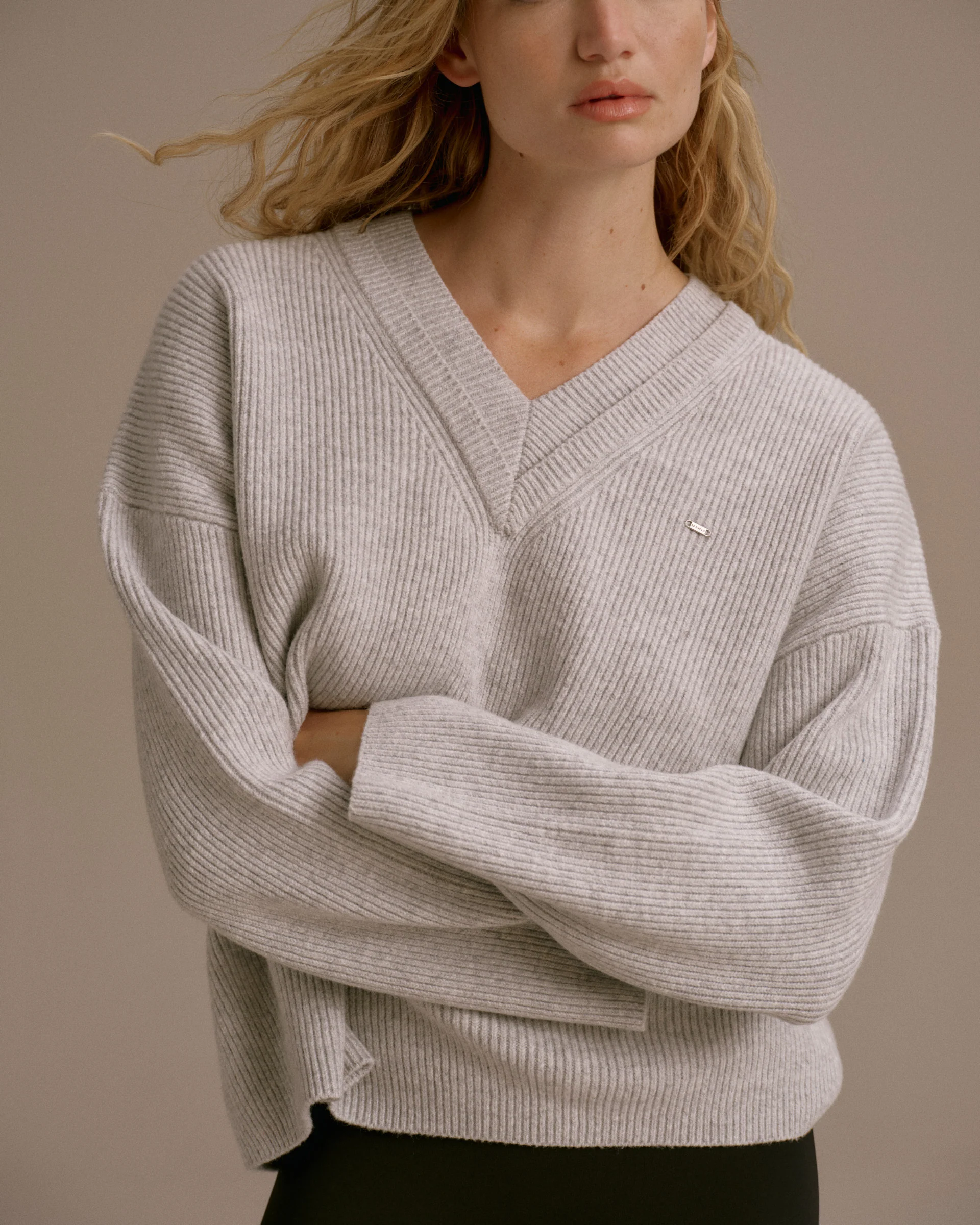 2789-knit-double-v-neck-sweatshirt-light-grey-melange-3.webp Knit Double V Neck Sweatshirt - Light Grey Melange