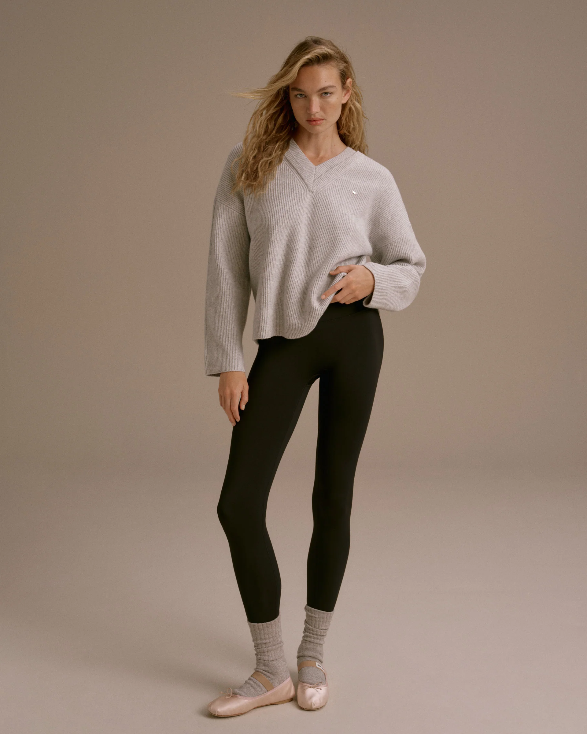 2789-knit-double-v-neck-sweatshirt-light-grey-melange-4.webp Knit Double V Neck Sweatshirt - Light Grey Melange