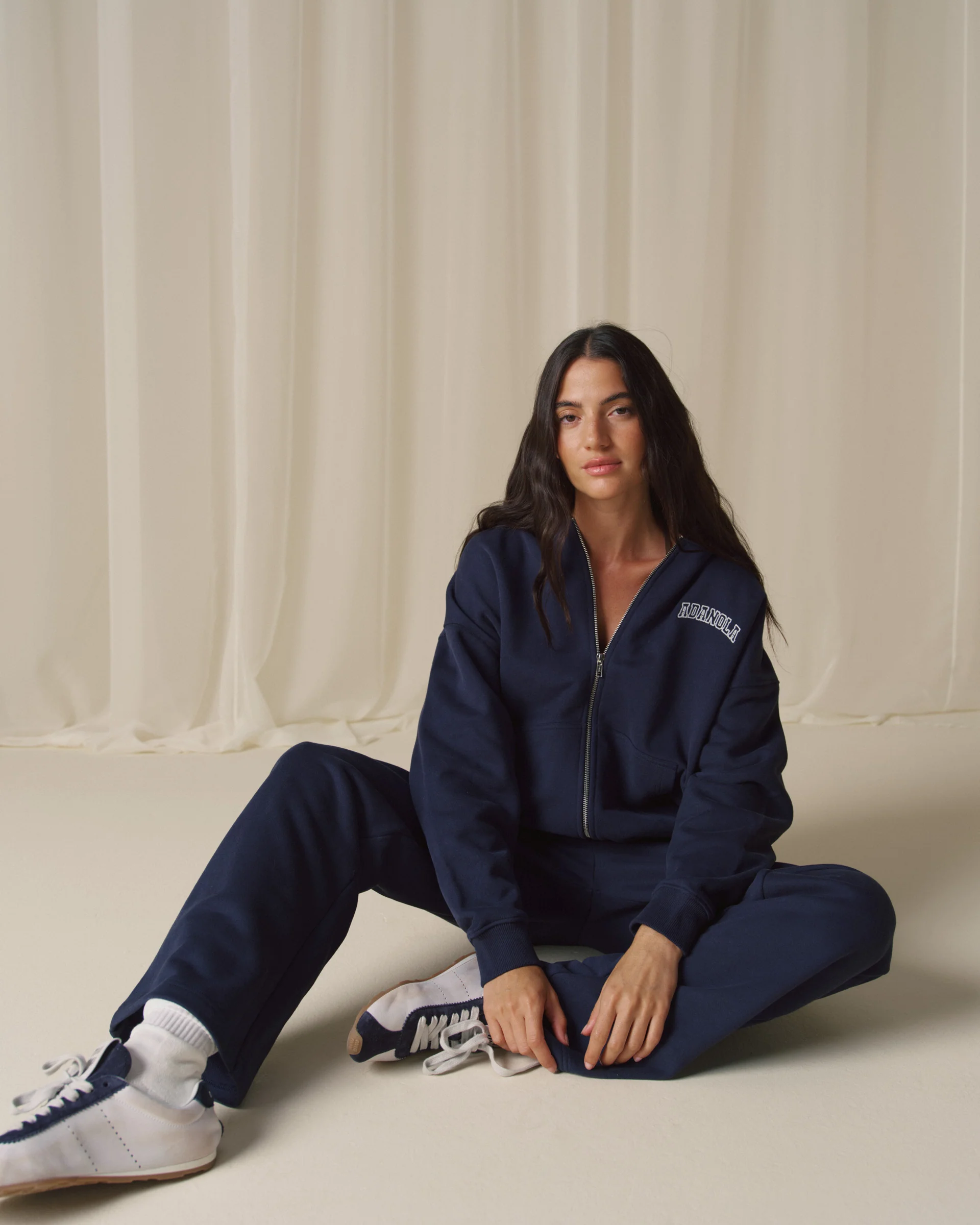 Varsity Zip Through Hoodie - Navy Blue