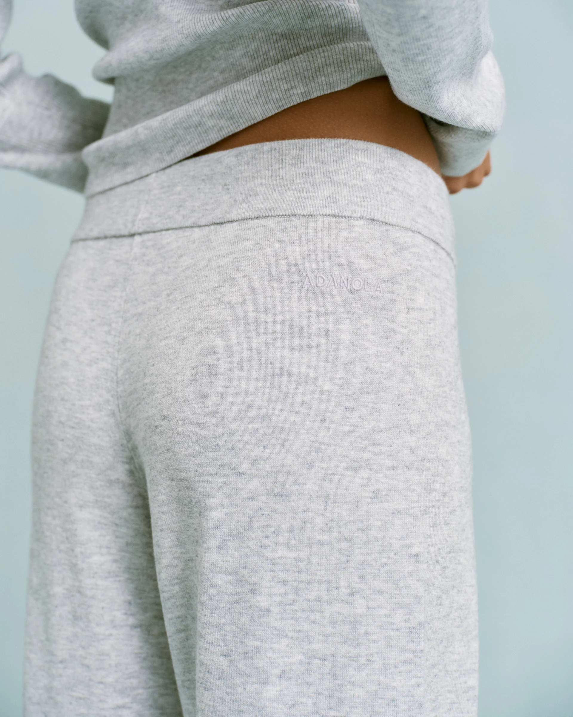 Knit Straight Leg Trousers - Light Grey Melange