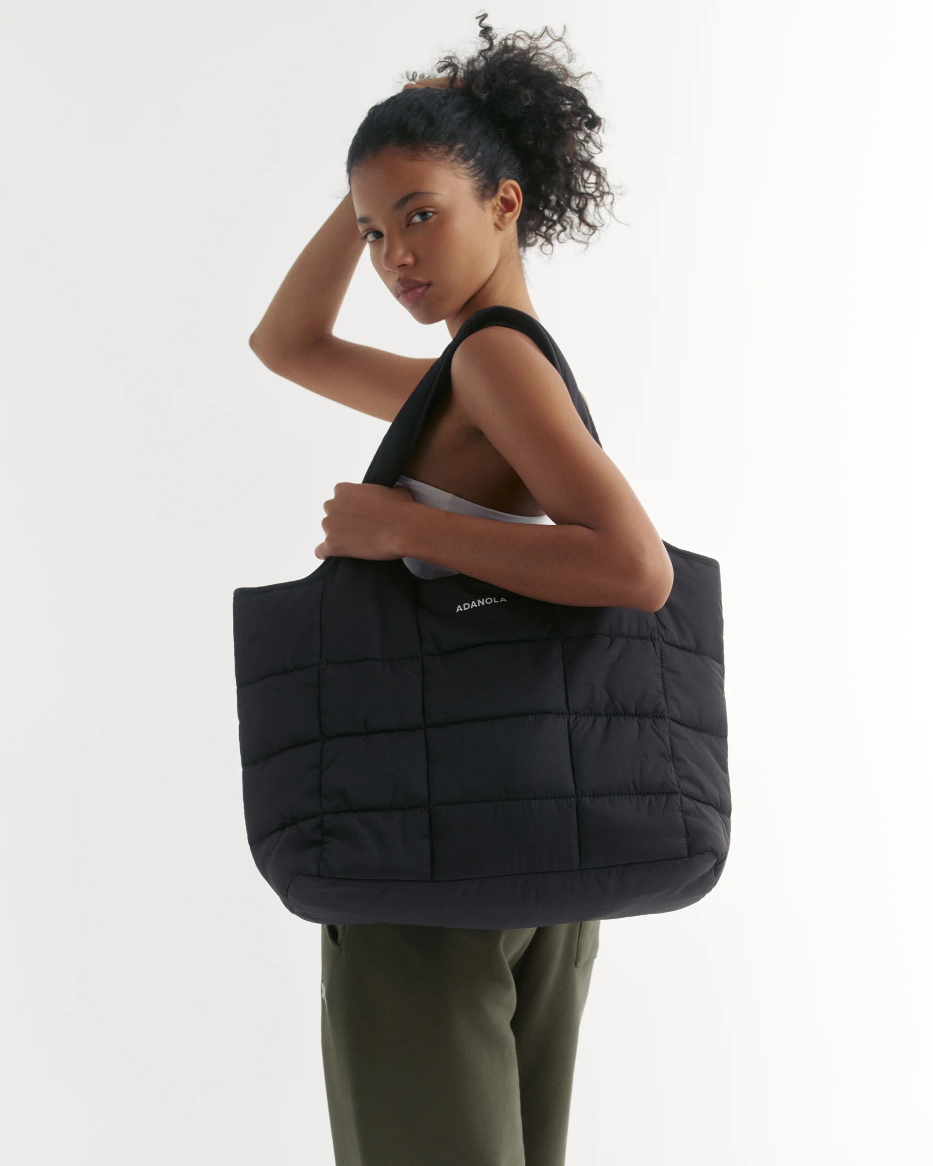 3045-quilted-nylon-shoulder-bag-black-1.webp Quilted Nylon Shoulder Bag - Black
