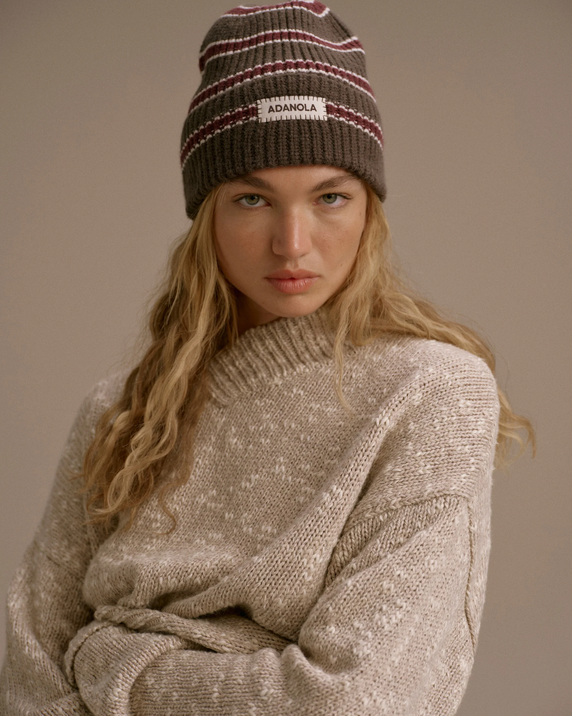 Stripe Beanie - Coffee Bean/Marshmallow White