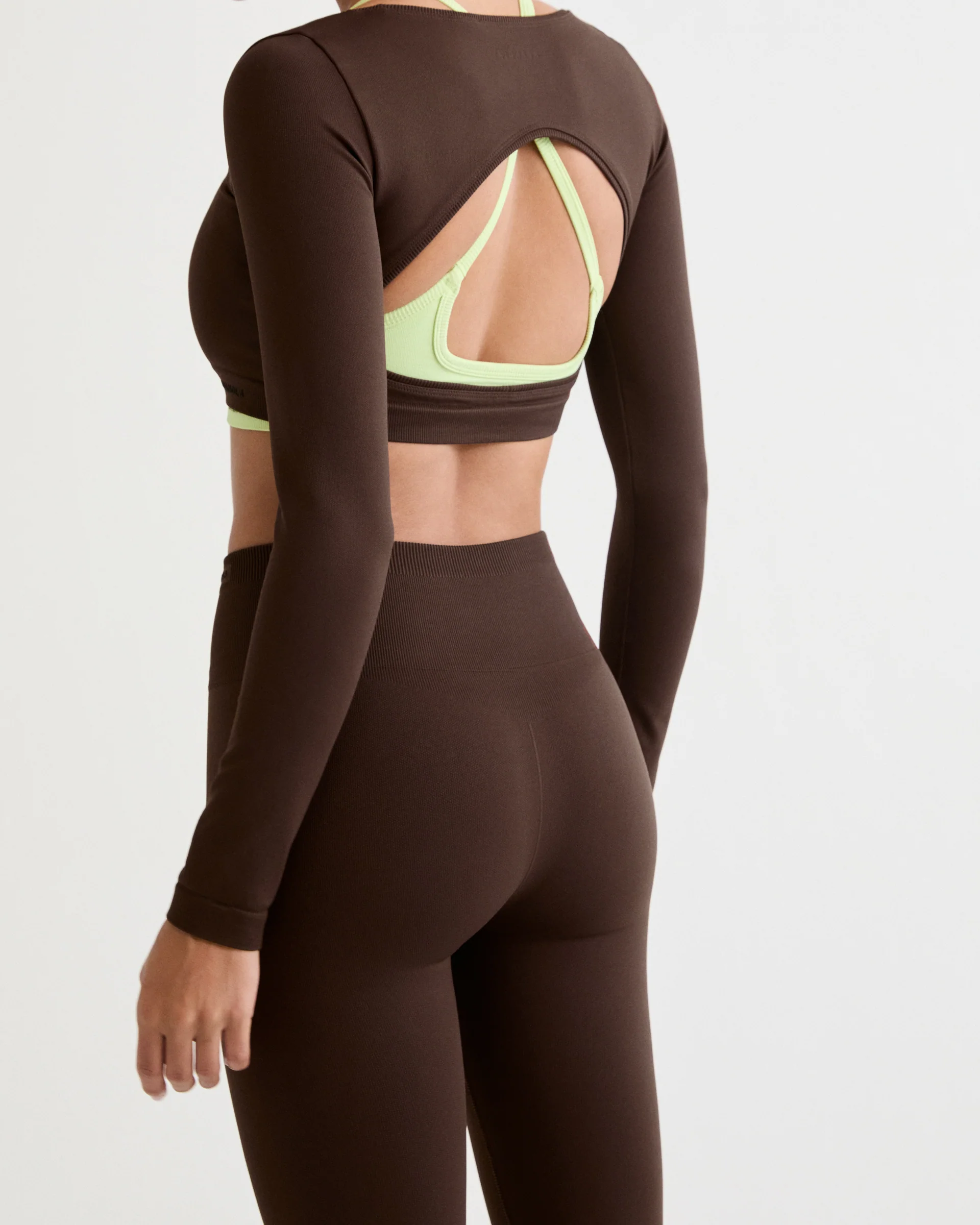 Classic Seamless Open Back Long Sleeve Top - Chocolate Brown