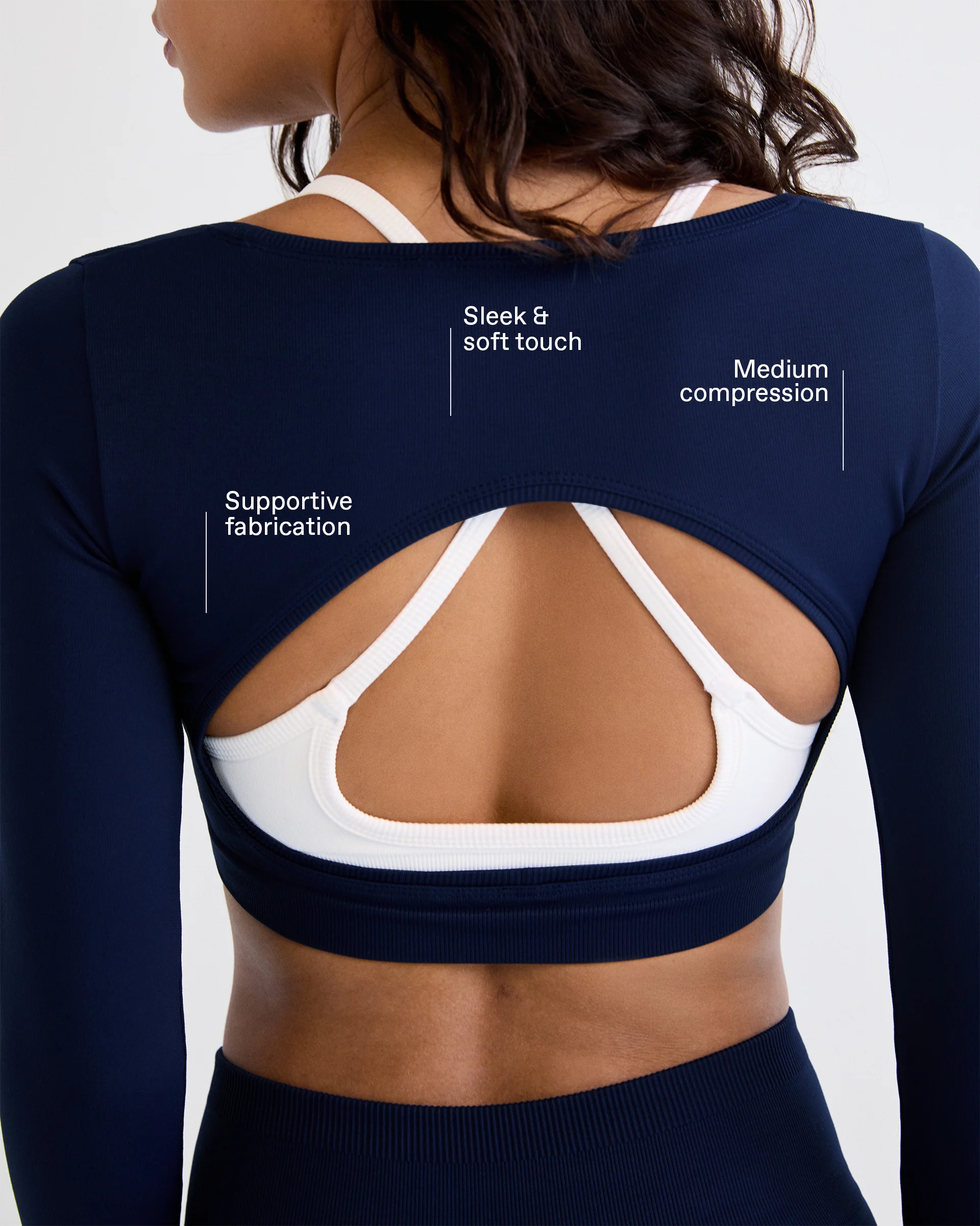 Classic Seamless Open Back Long Sleeve Top - Navy Blue