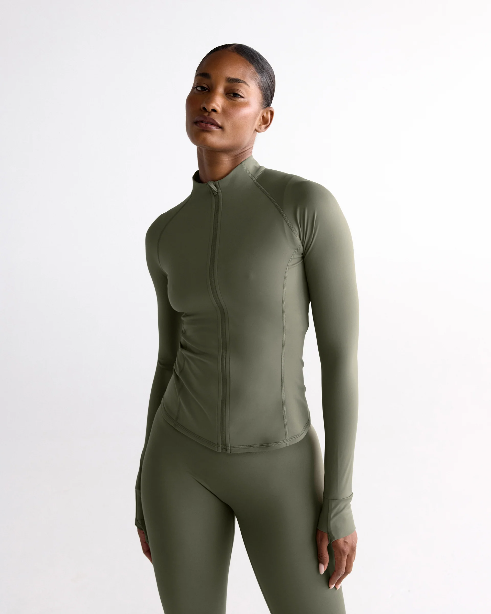Ultimate Long Sleeve Zip Up Top - Olive Green