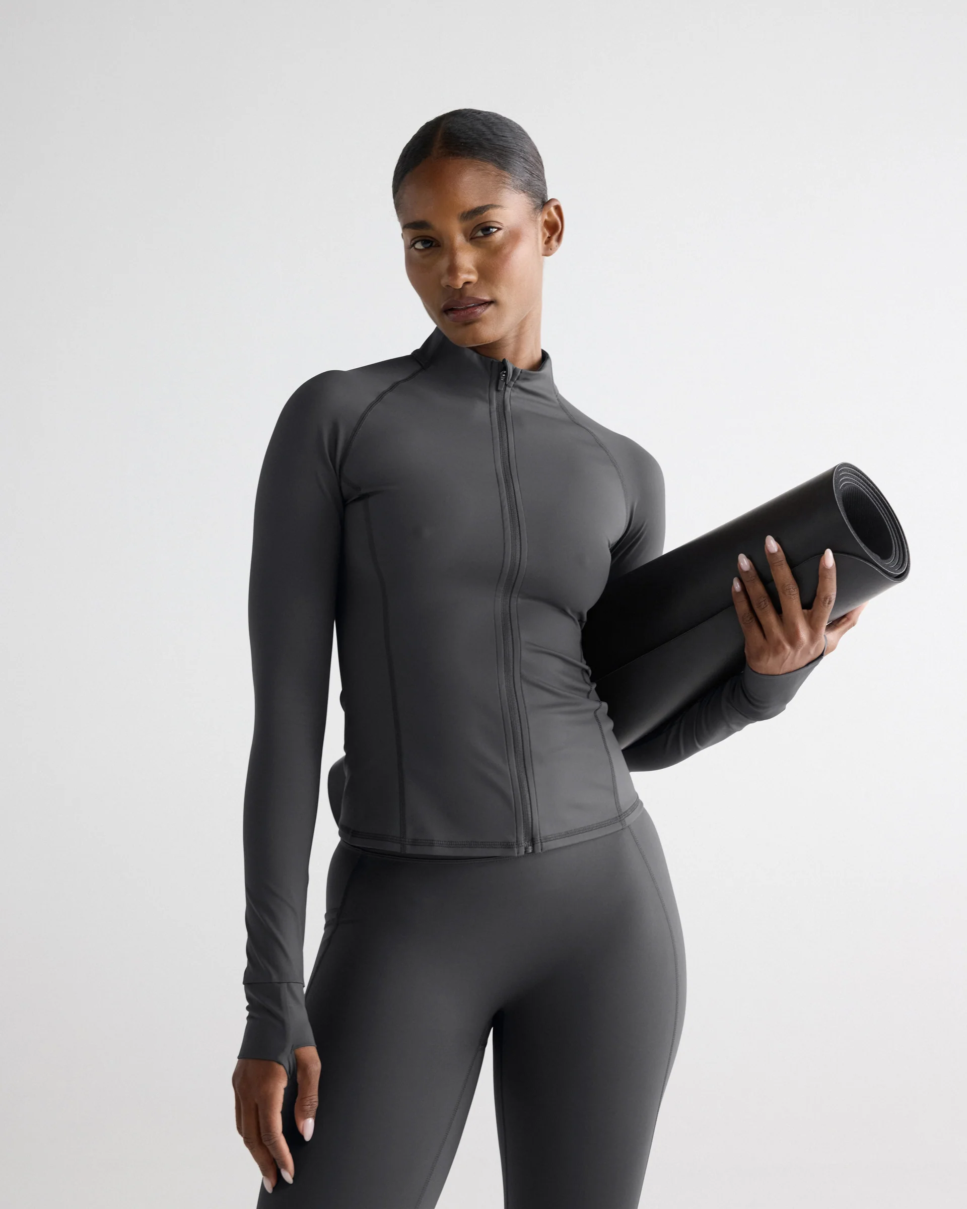 Ultimate Long Sleeve Zip Up Top - Graphite Grey