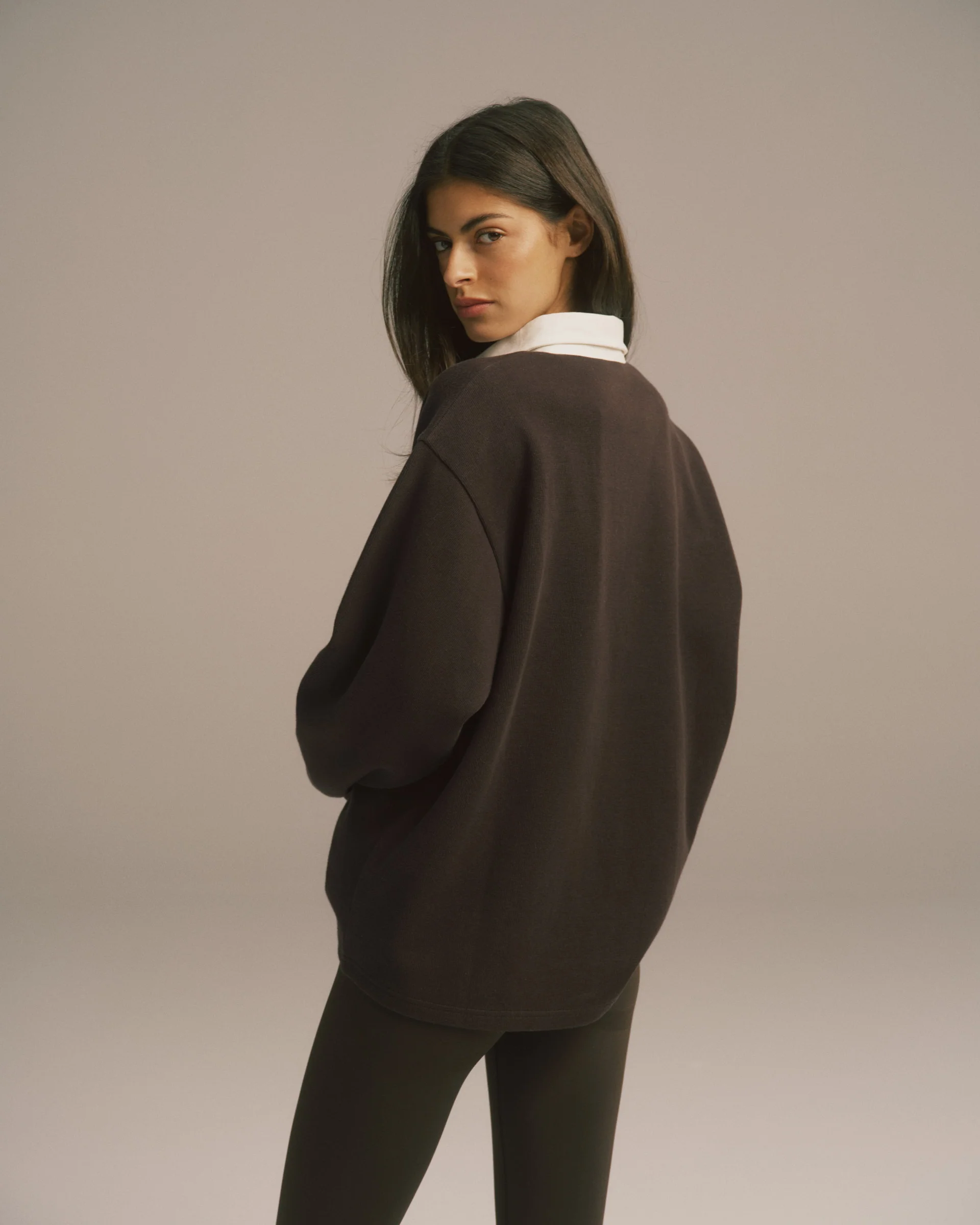 Varsity Oversized Rugby Top - Coffee Bean