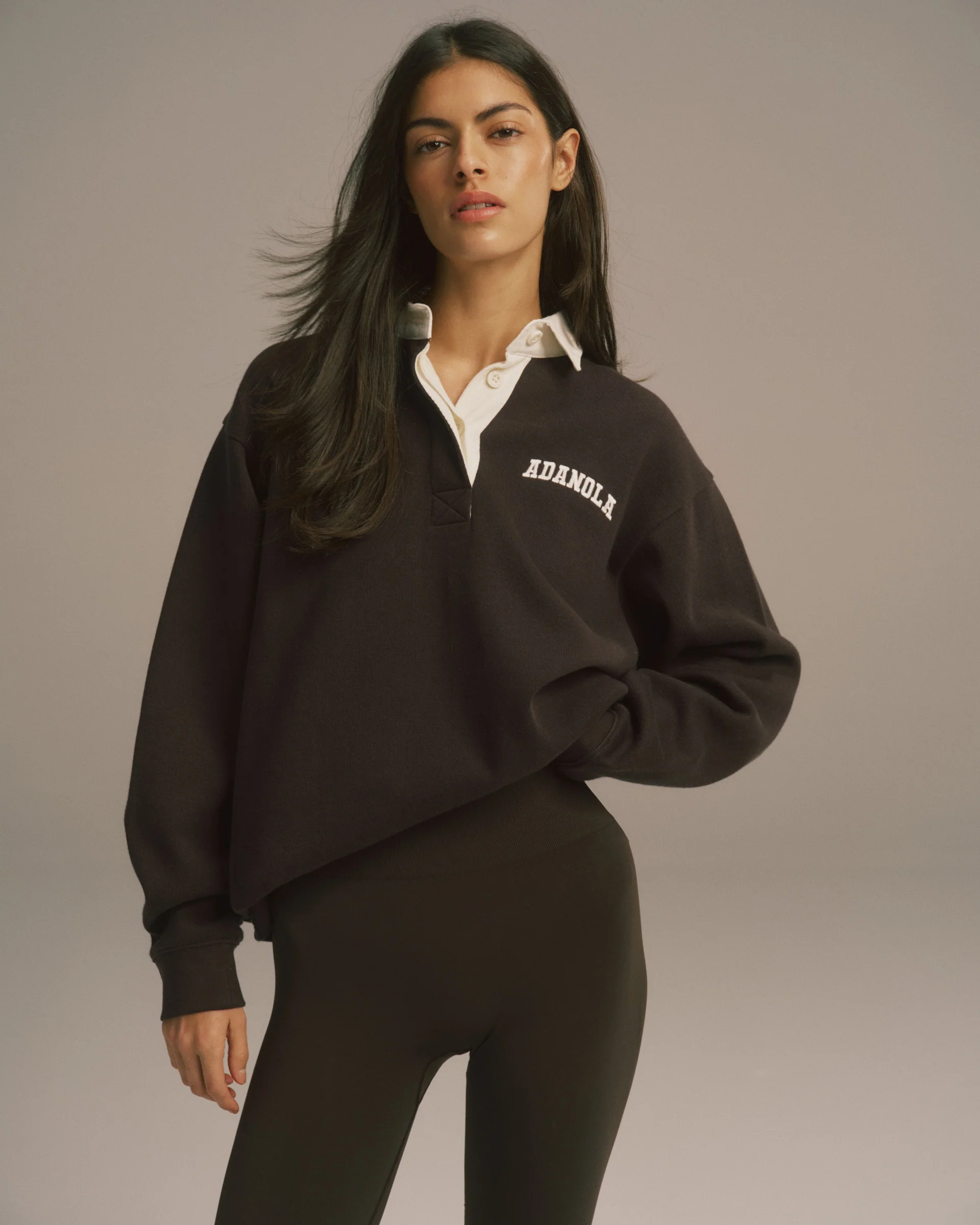 Varsity Oversized Rugby Top - Coffee Bean