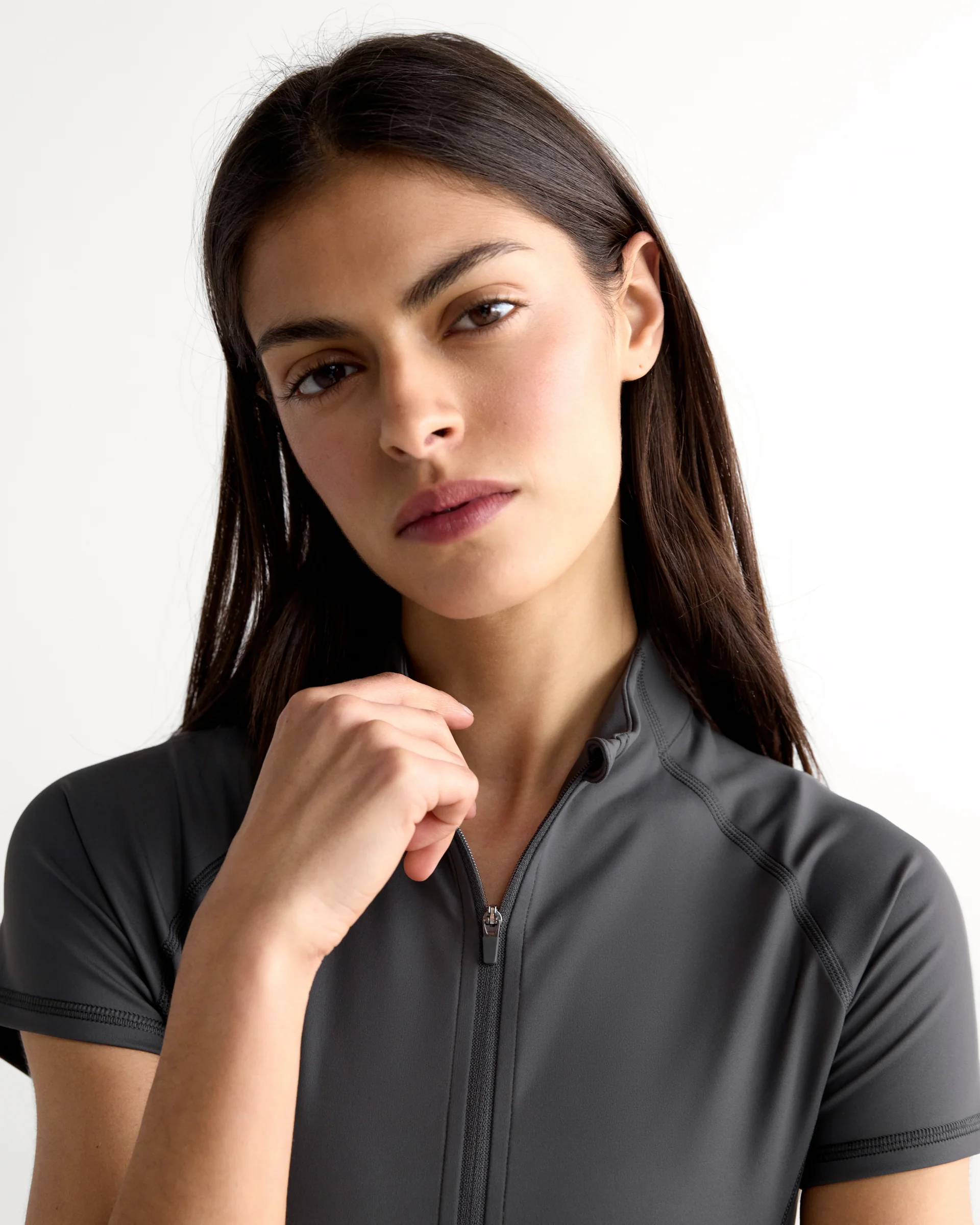 4162-ultimate-short-sleeve-zip-up-top-graphite-grey-1.webp Ultimate Short Sleeve Zip Up Top - Graphite Grey