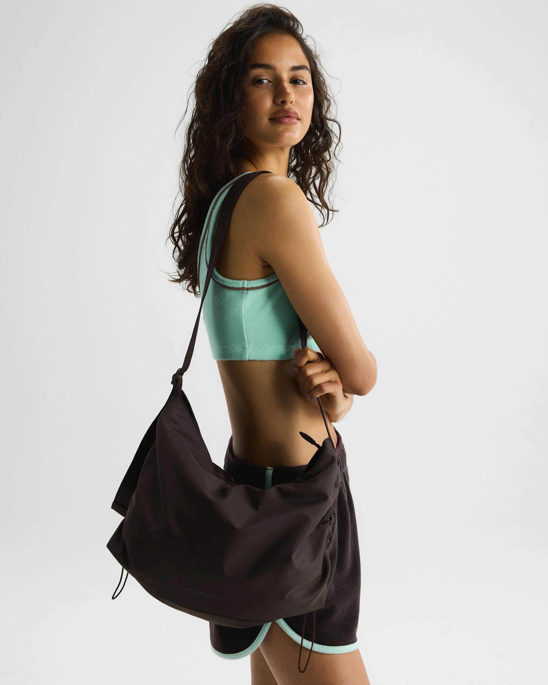 424-gathered-nylon-shoulder-bag-coffee-bean-1.webp Gathered Nylon Shoulder Bag - Coffee Bean