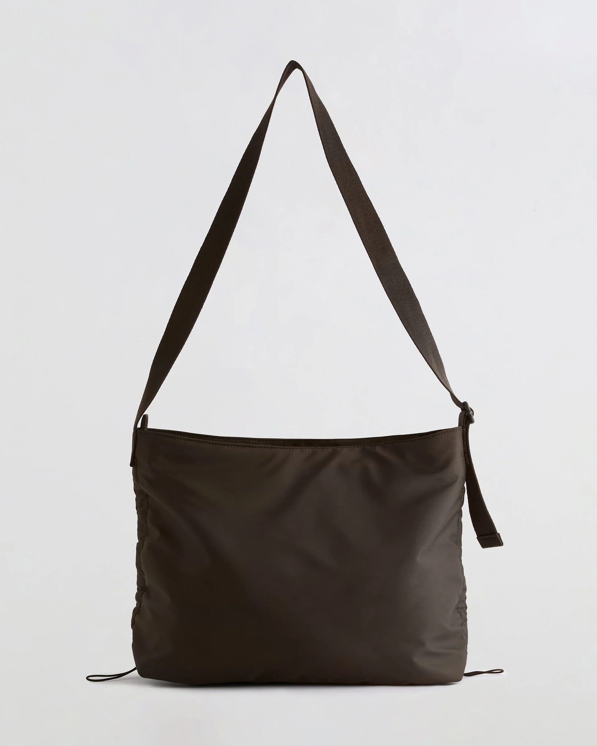 Gathered Nylon Shoulder Bag - Coffee Bean