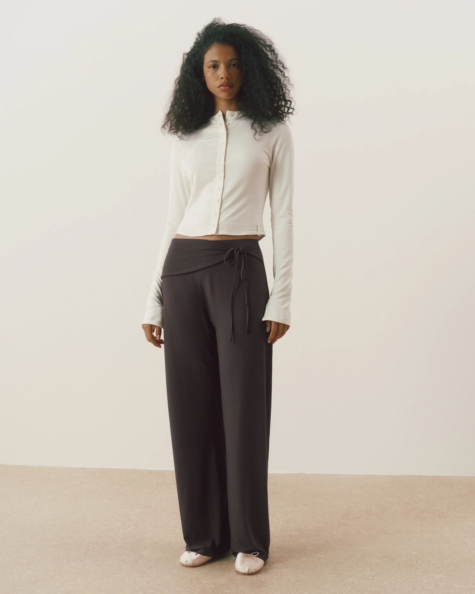 Modal Button Down Long Sleeve Top - Marshmallow White