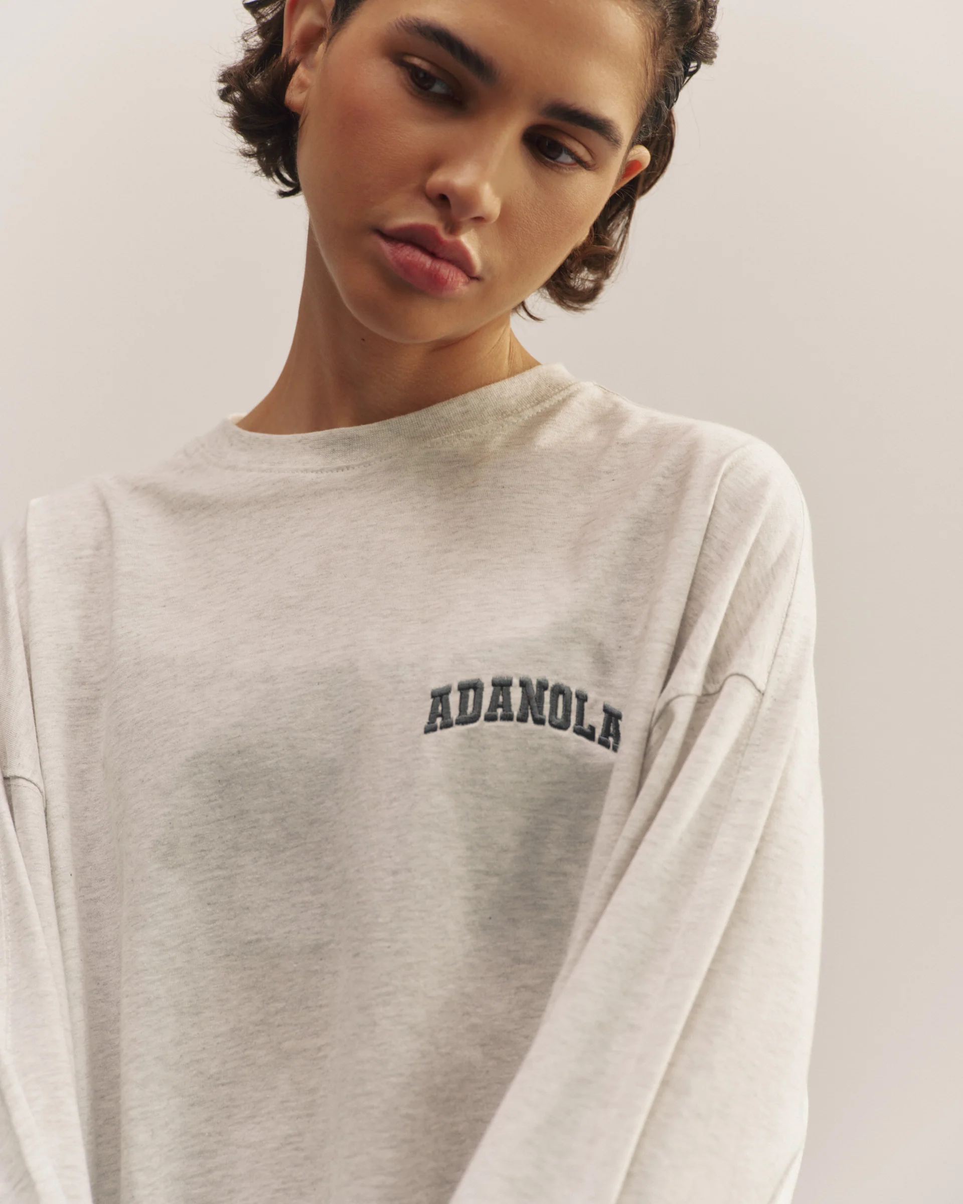 Varsity Long Sleeve Oversized T-Shirt - Light Grey Melange/Graphite Grey