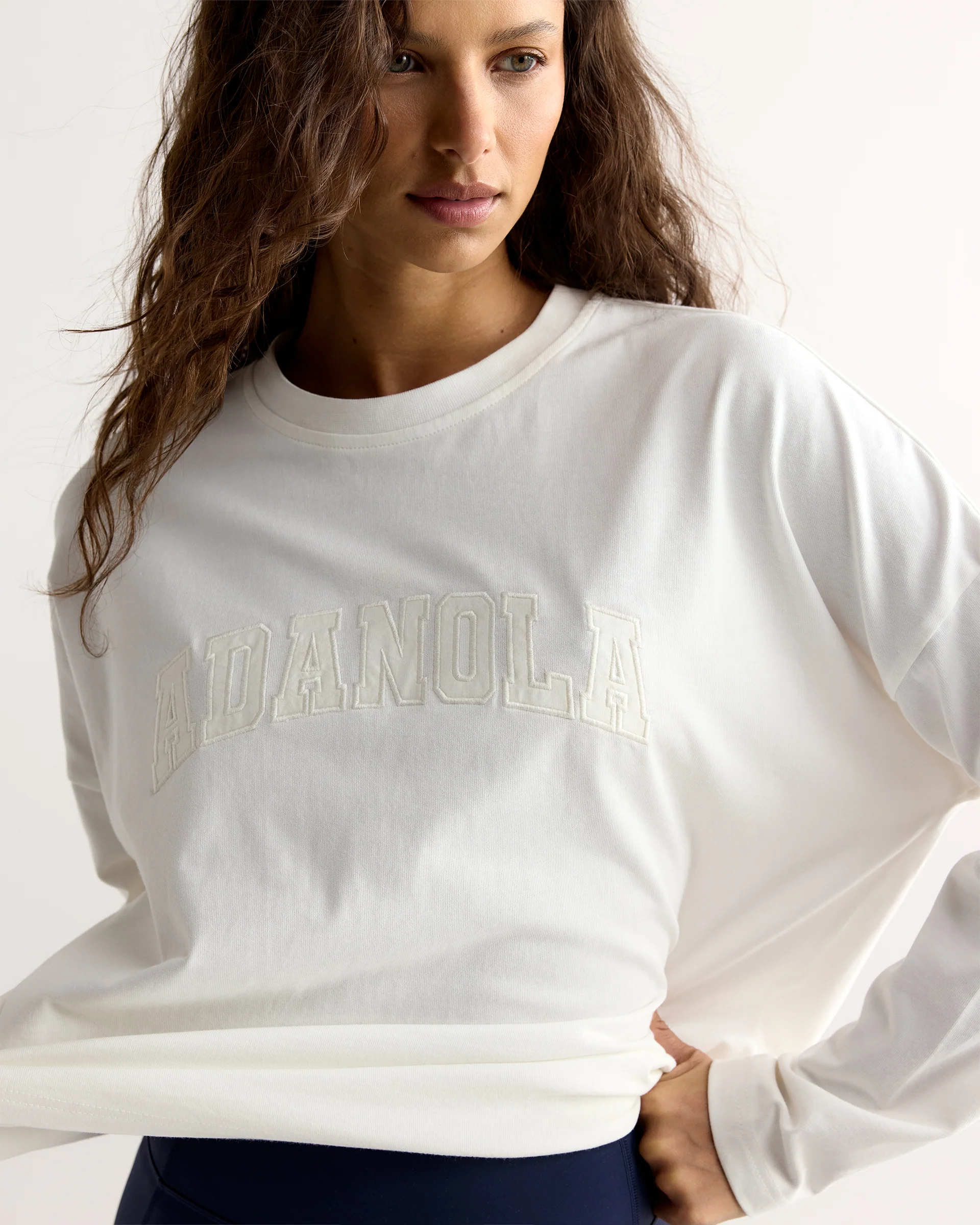 Varsity Long Sleeve Drop Shoulder T-shirt - White/Marshmallow White