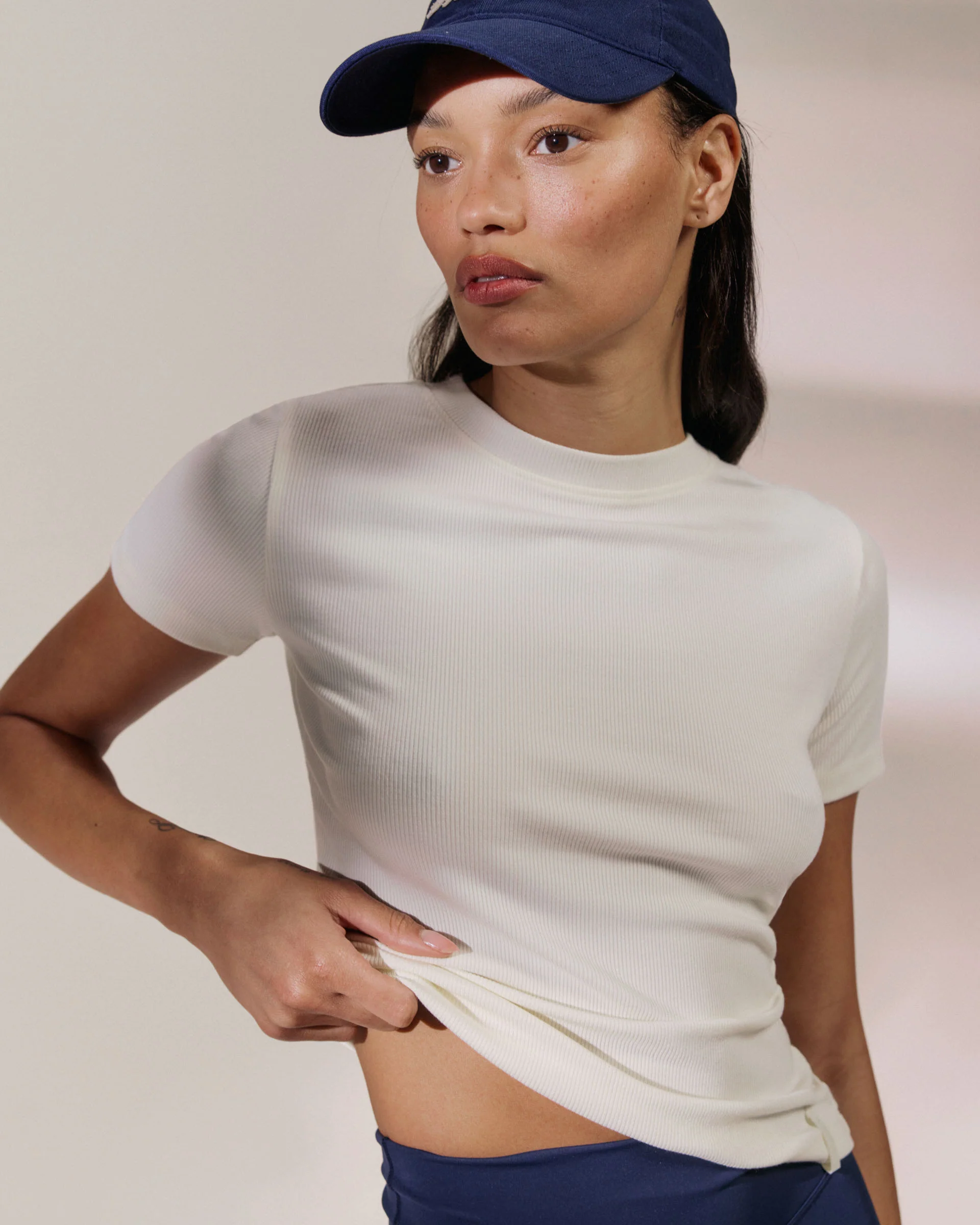 Soft Modal Rib Short Sleeve Top - Marshmallow White