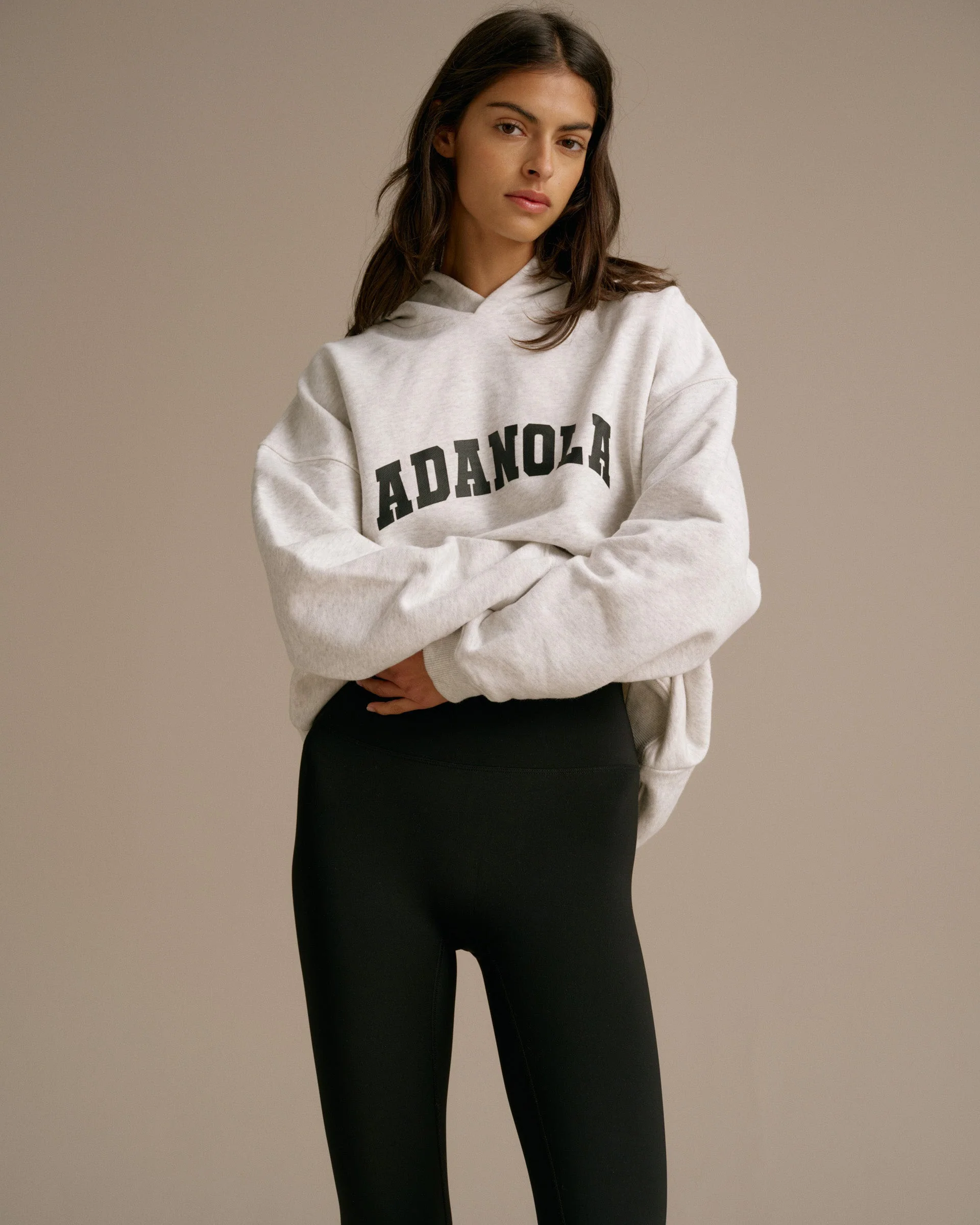 Varsity Oversized Hoodie - Light Grey Melange/Black