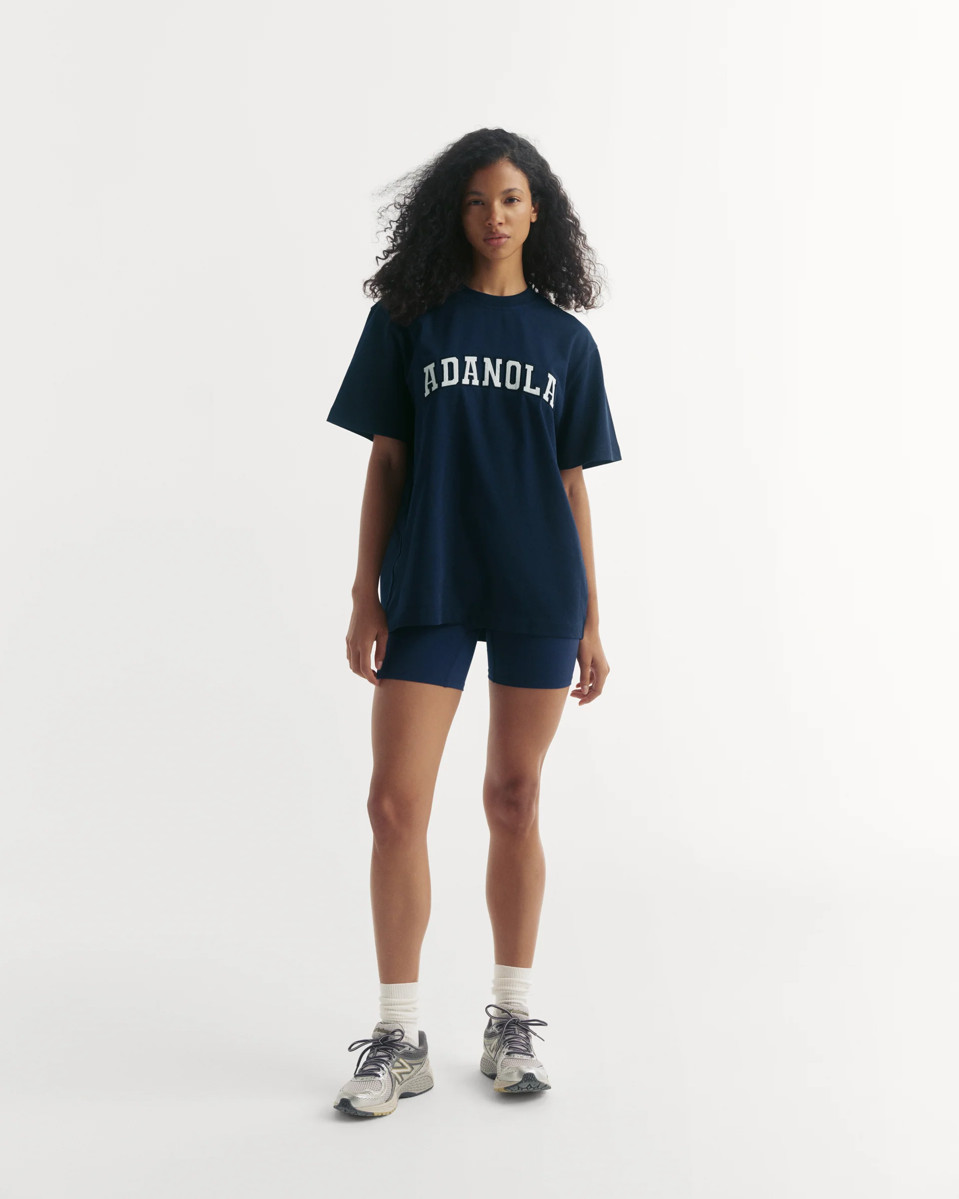 Varsity Short Sleeve Oversized T-shirt - Navy Blue/White