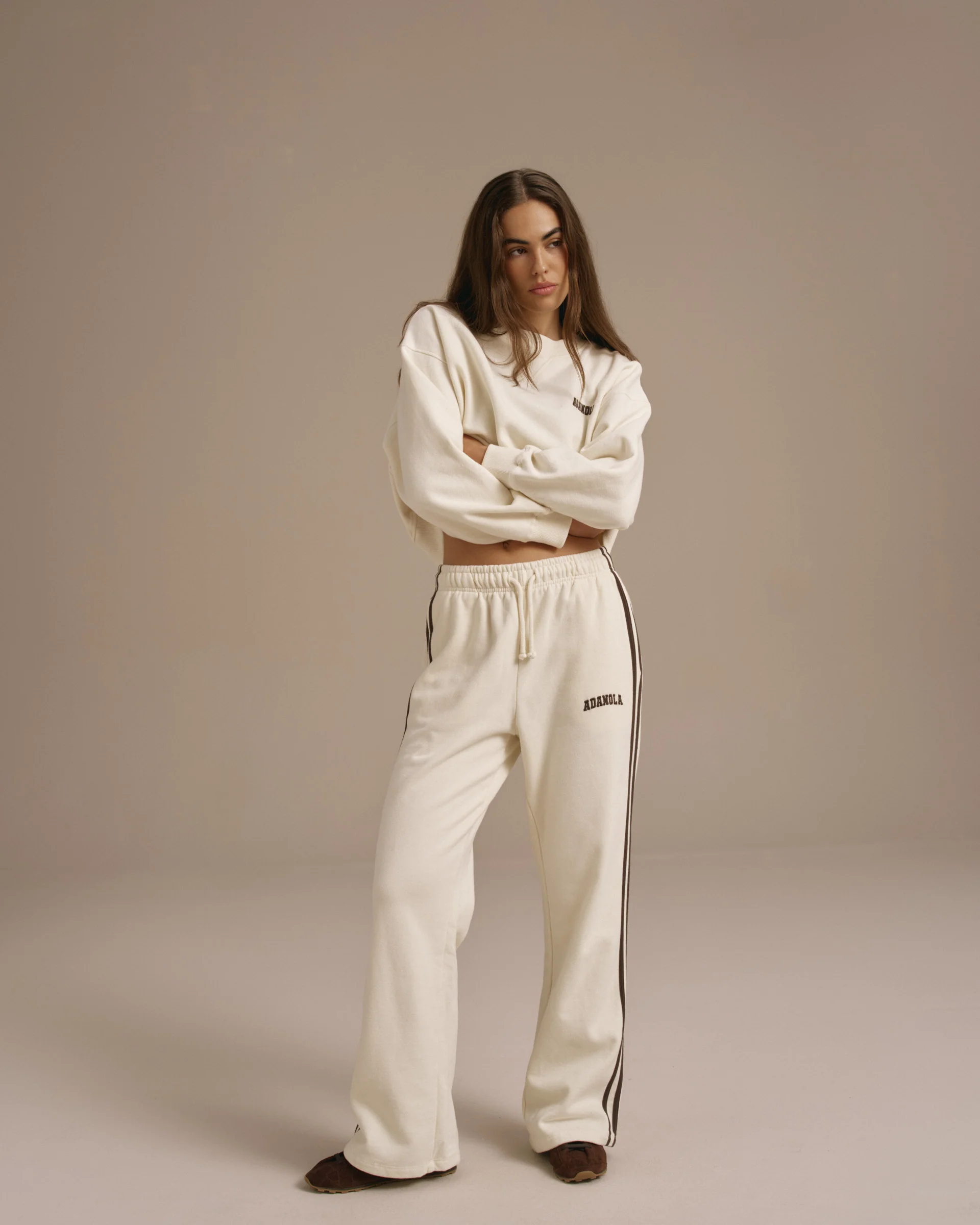 Varsity Loose Fit Sweatpants - Marshmallow White/Coffee Bean