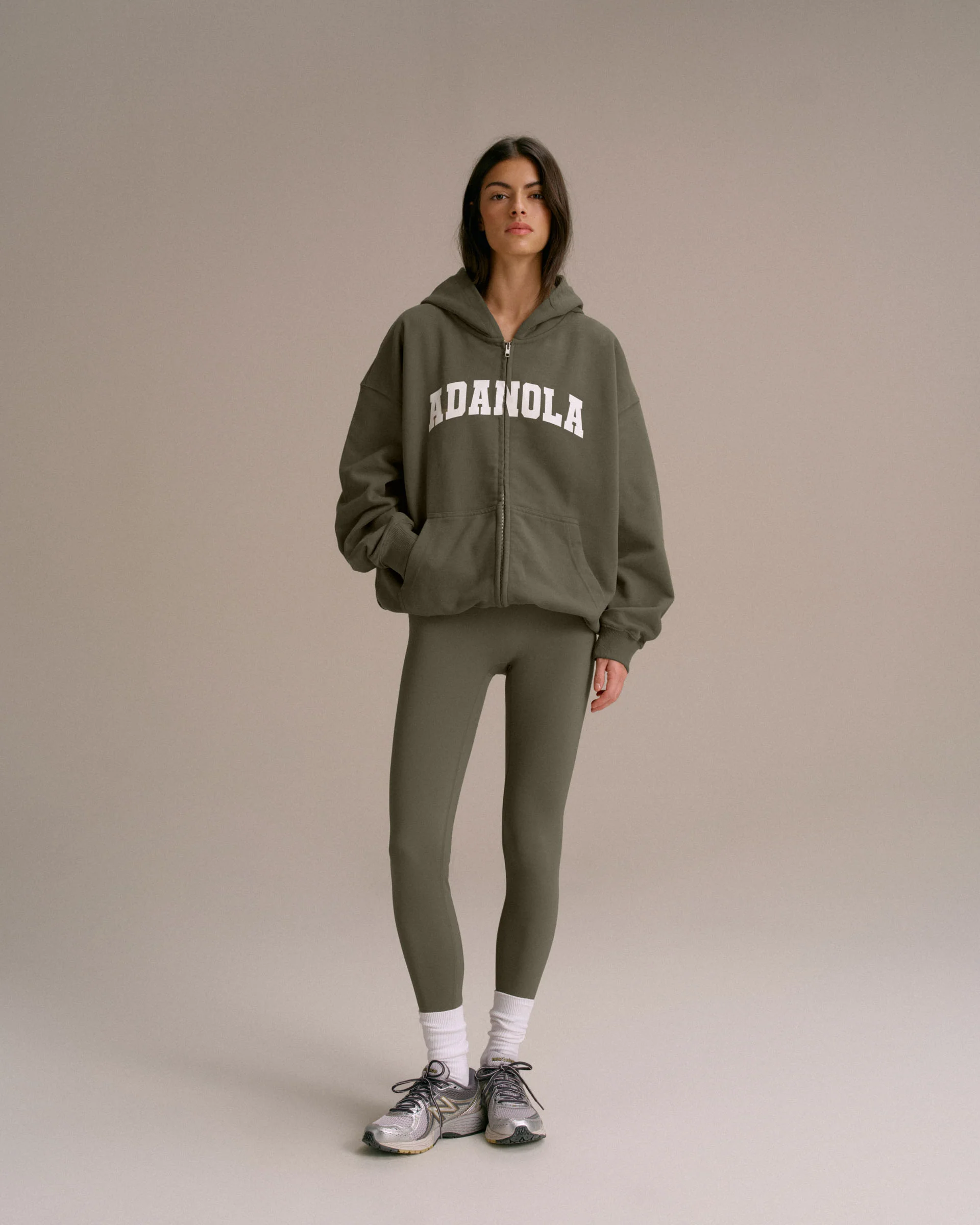 Varsity Oversized Full Zip Hoodie - Olive Green/Marshmallow White
