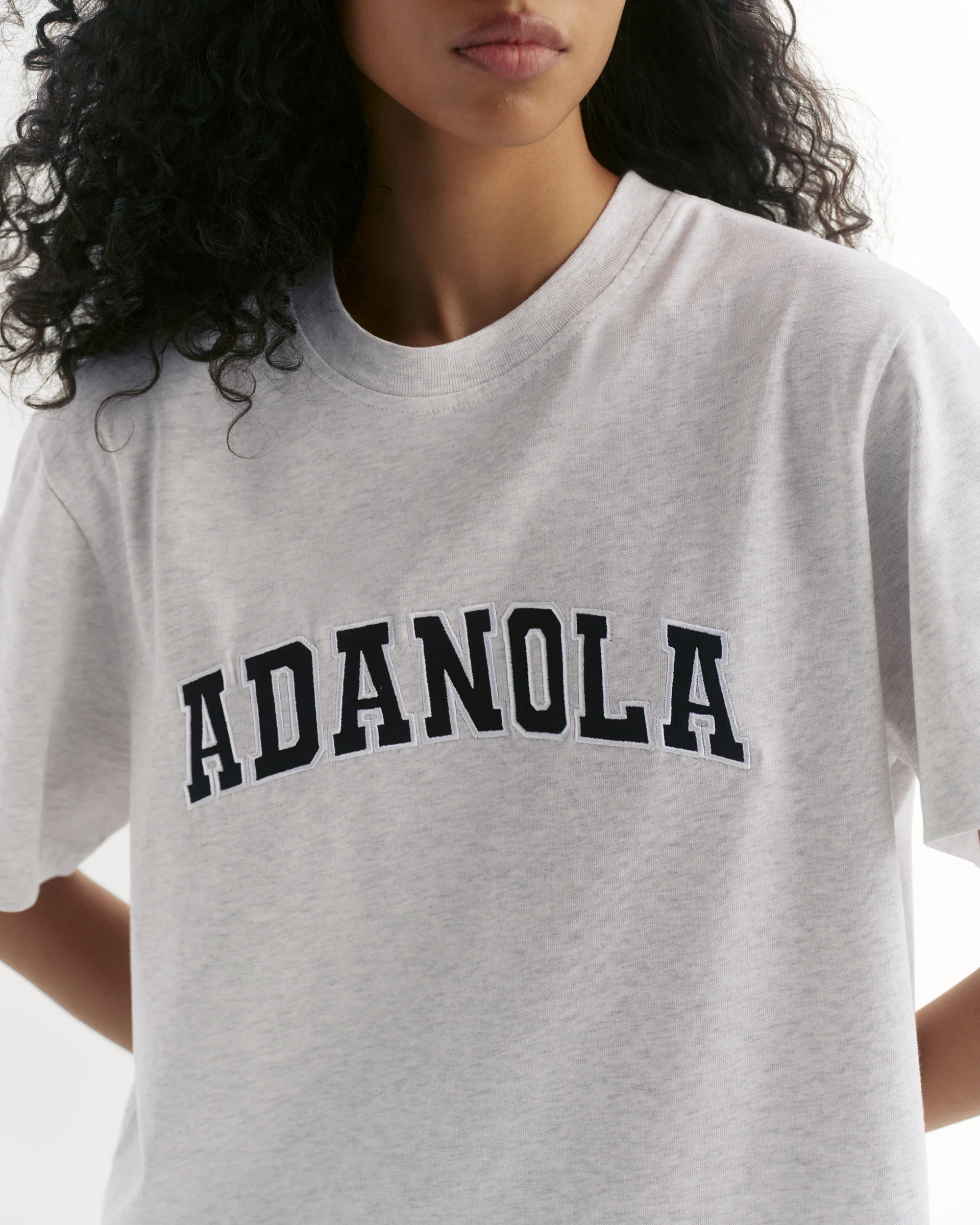 Varsity Short Sleeve Oversized T-shirt - Light Grey Melange/Black