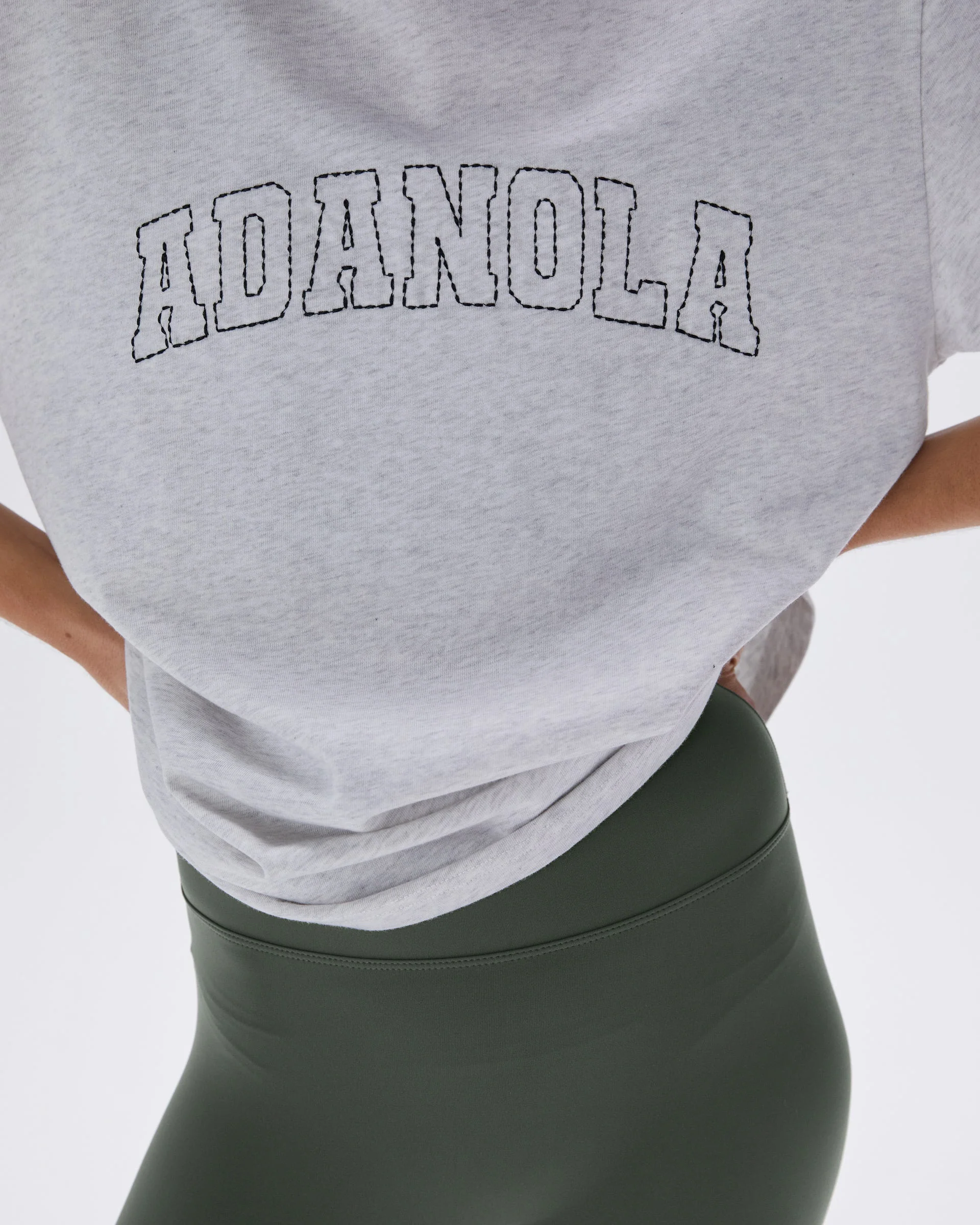 Varsity Stitch Short Sleeve Oversized T-shirt - Light Grey Melange/Black