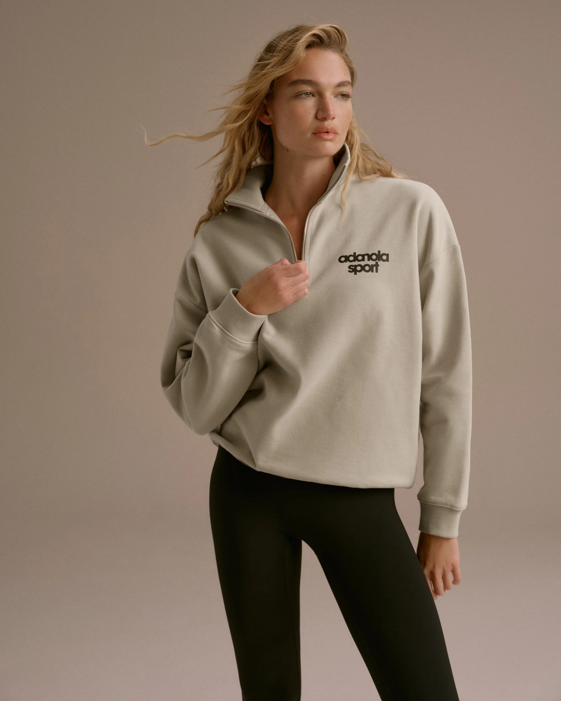AS Bold Oversized Funnel Neck Zip Sweatshirt - Stone/Black