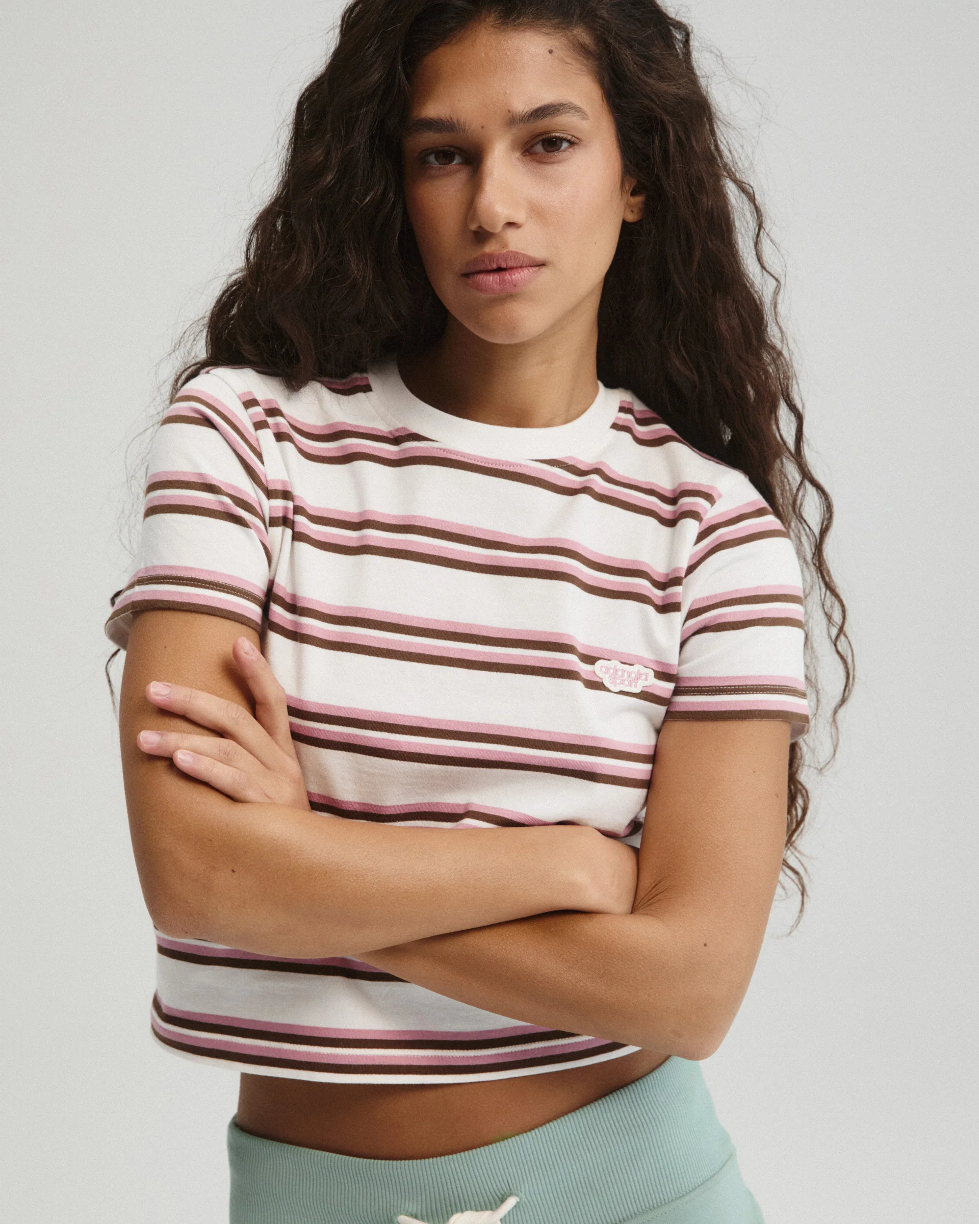 Stripe Branded Classic T-shirt - Dusty Pink/Marshmallow White
