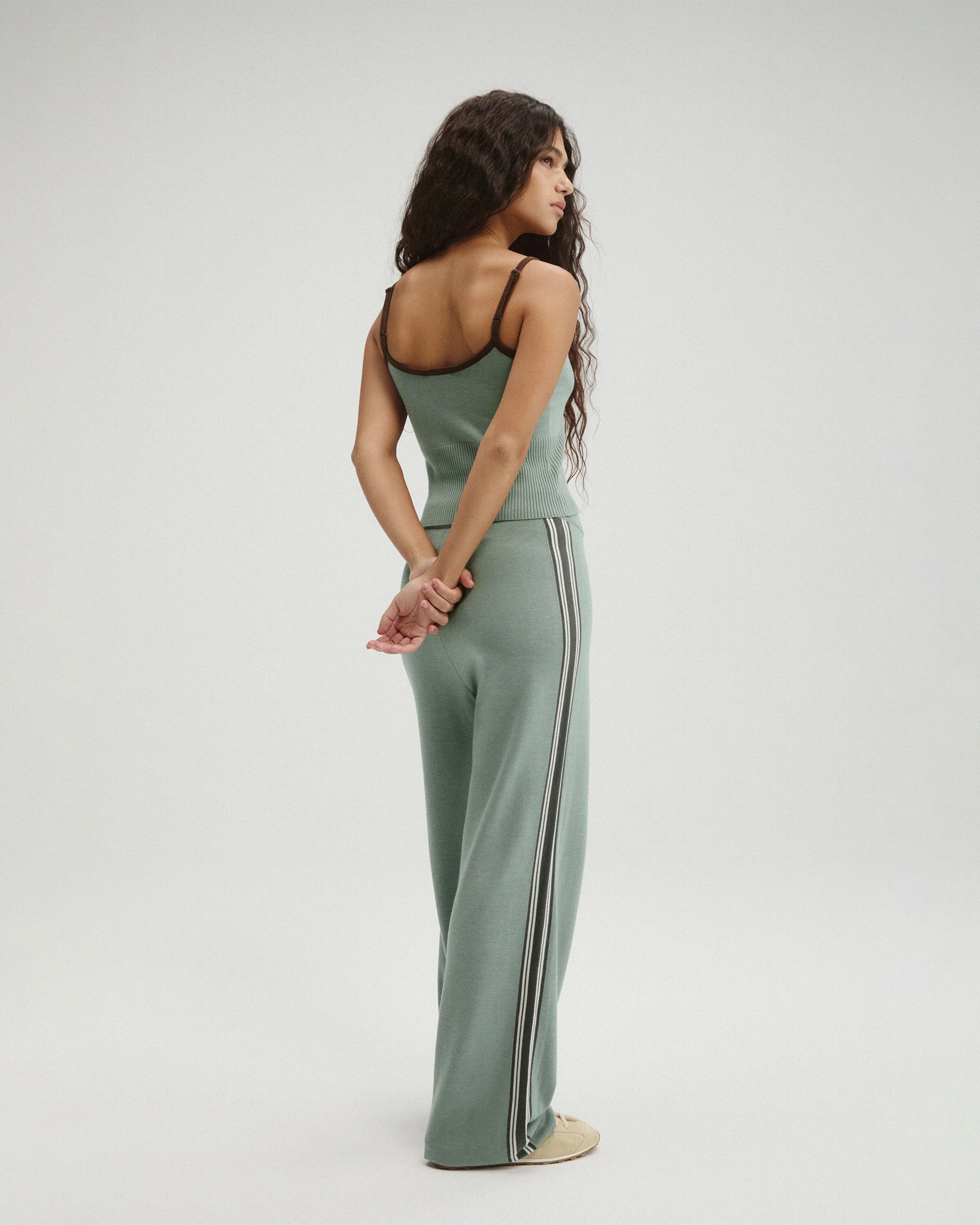 Knit Stripe Straight Leg Trousers - Cloud Blue