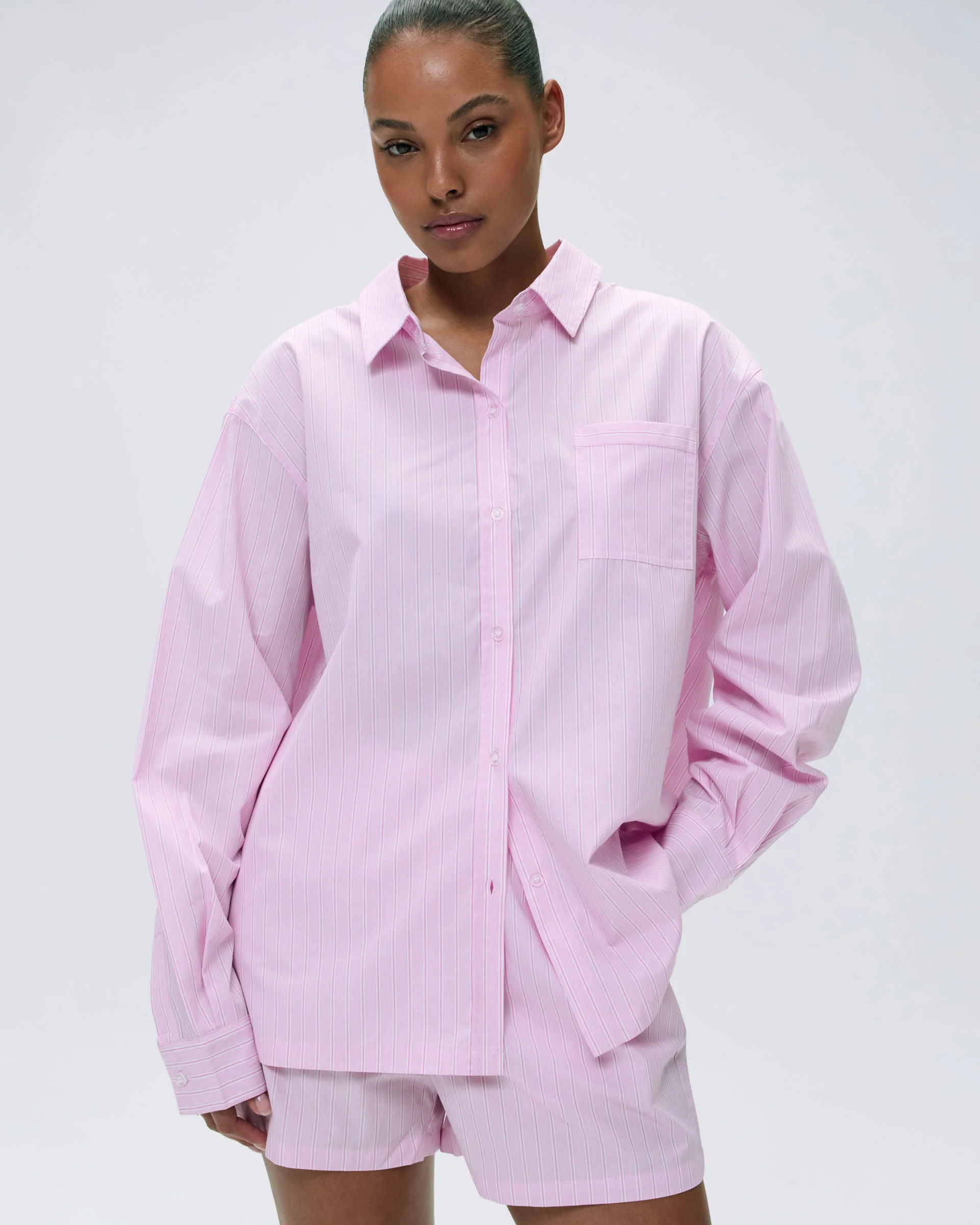 Cotton Stripe Boxer Shorts - Pink/White